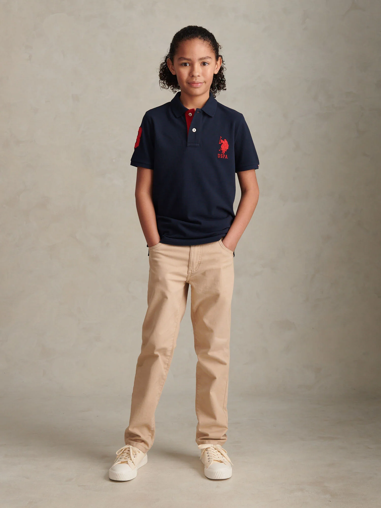 Player 3 Pique Polo Dark Sapphire Navy/Haute Red DHM - Image 3