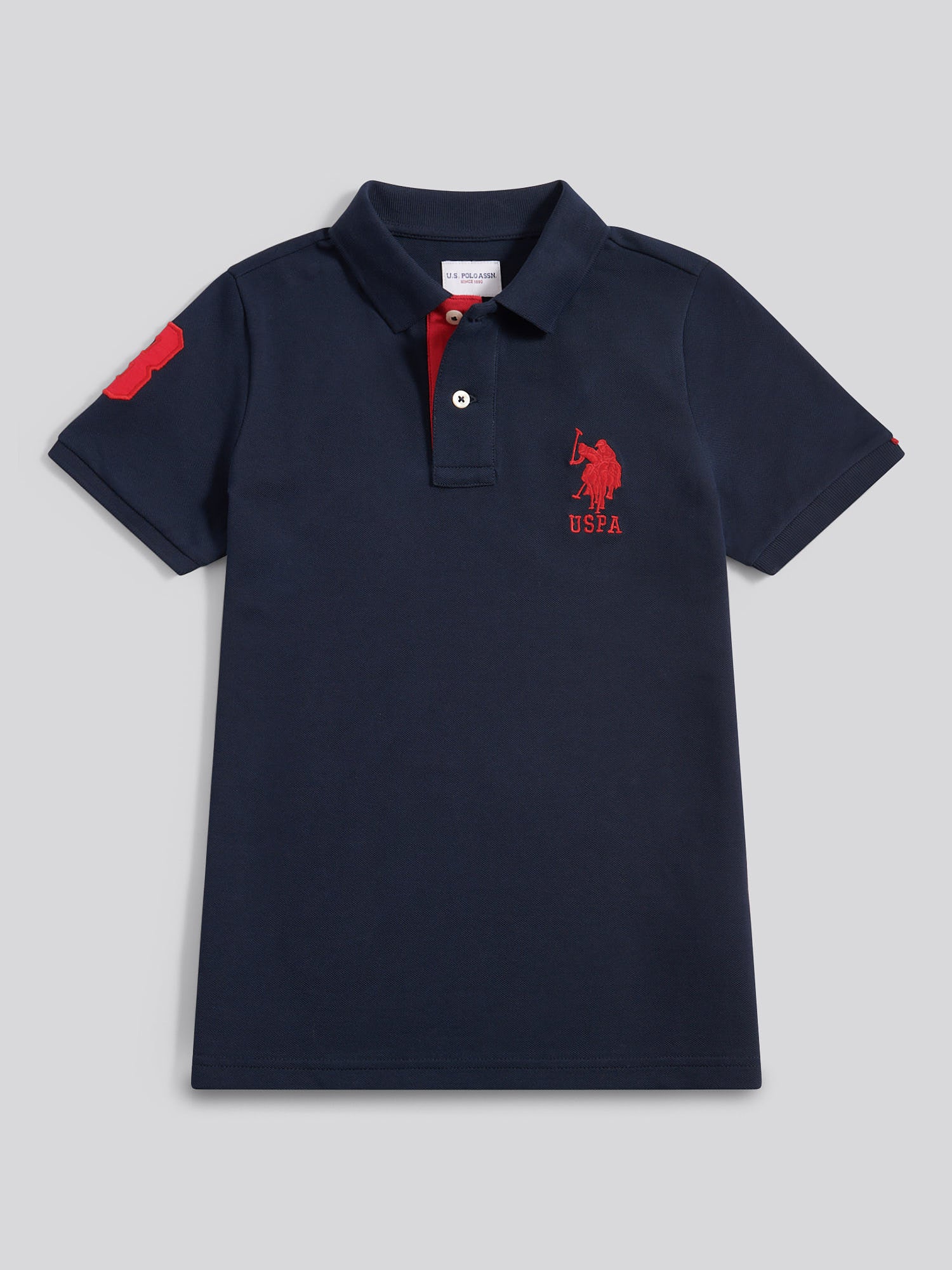 Player 3 Pique Polo Dark Sapphire Navy/Haute Red DHM - Image 6