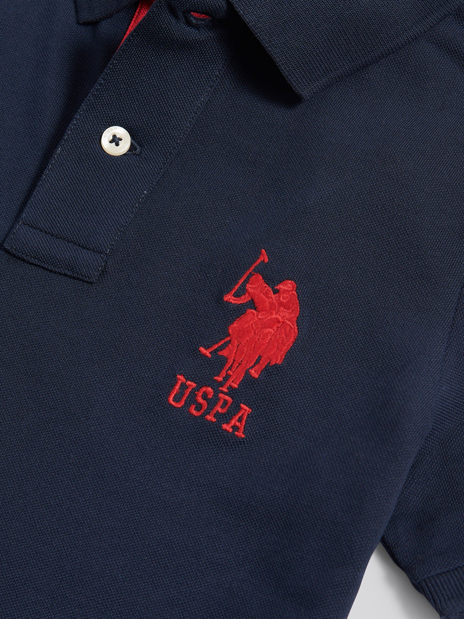 Player 3 Pique Polo Dark Sapphire Navy/Haute Red DHM - Image 8