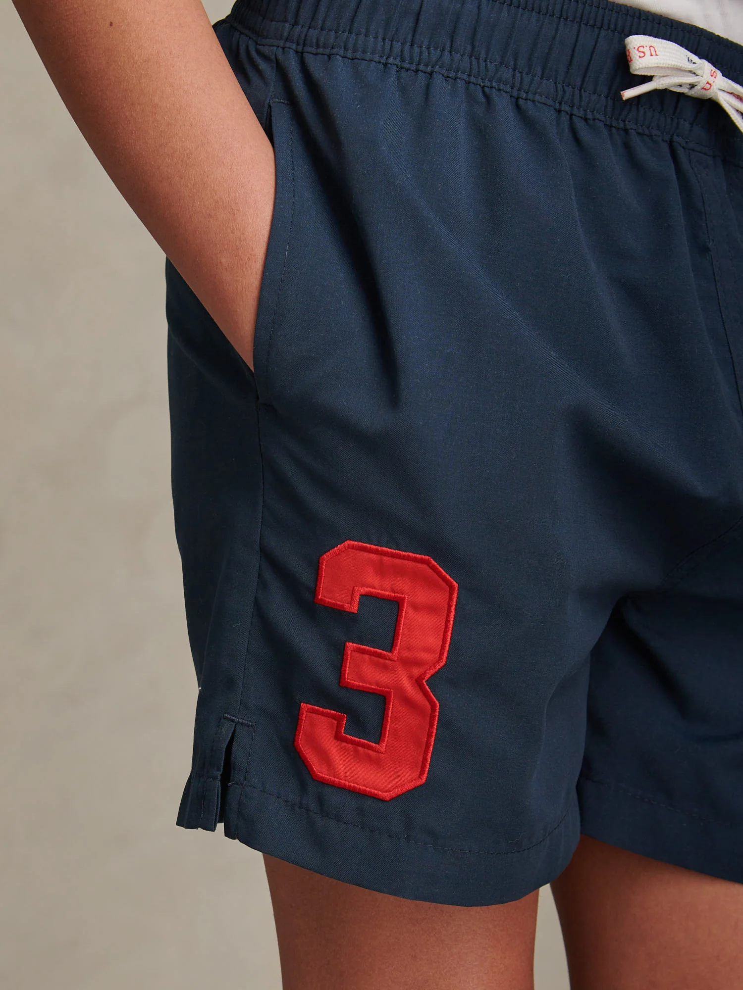 Boys Player 3 Swim Shorts Dark Sapphire Navy / Haute Red DHM - Image 5