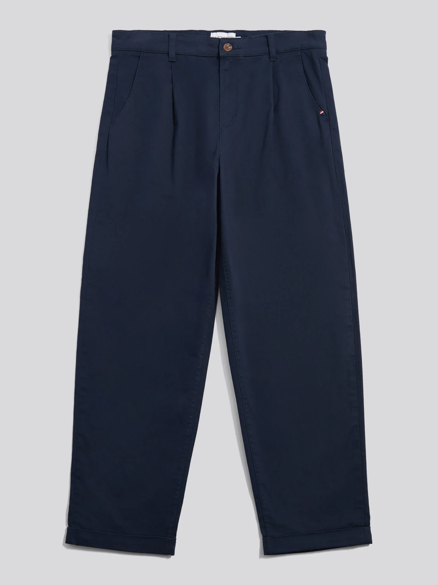 Mens Pleat Front Lightweight Chino Trousers Dark Sapphire Navy / Haute Red DHM - Image 5