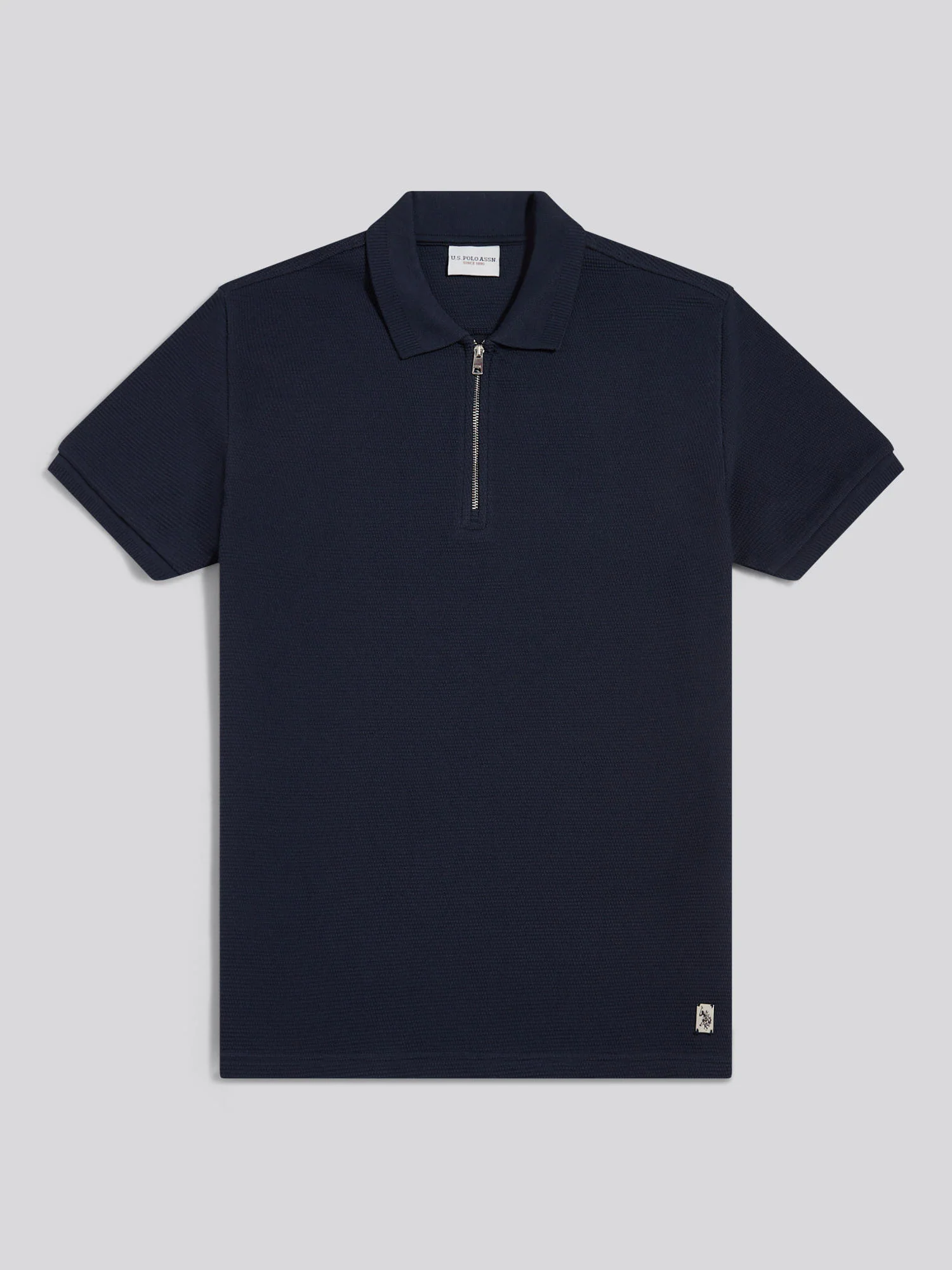 Mens Popcorn Texture Zip Polo Shirt Dark Sapphire Navy
