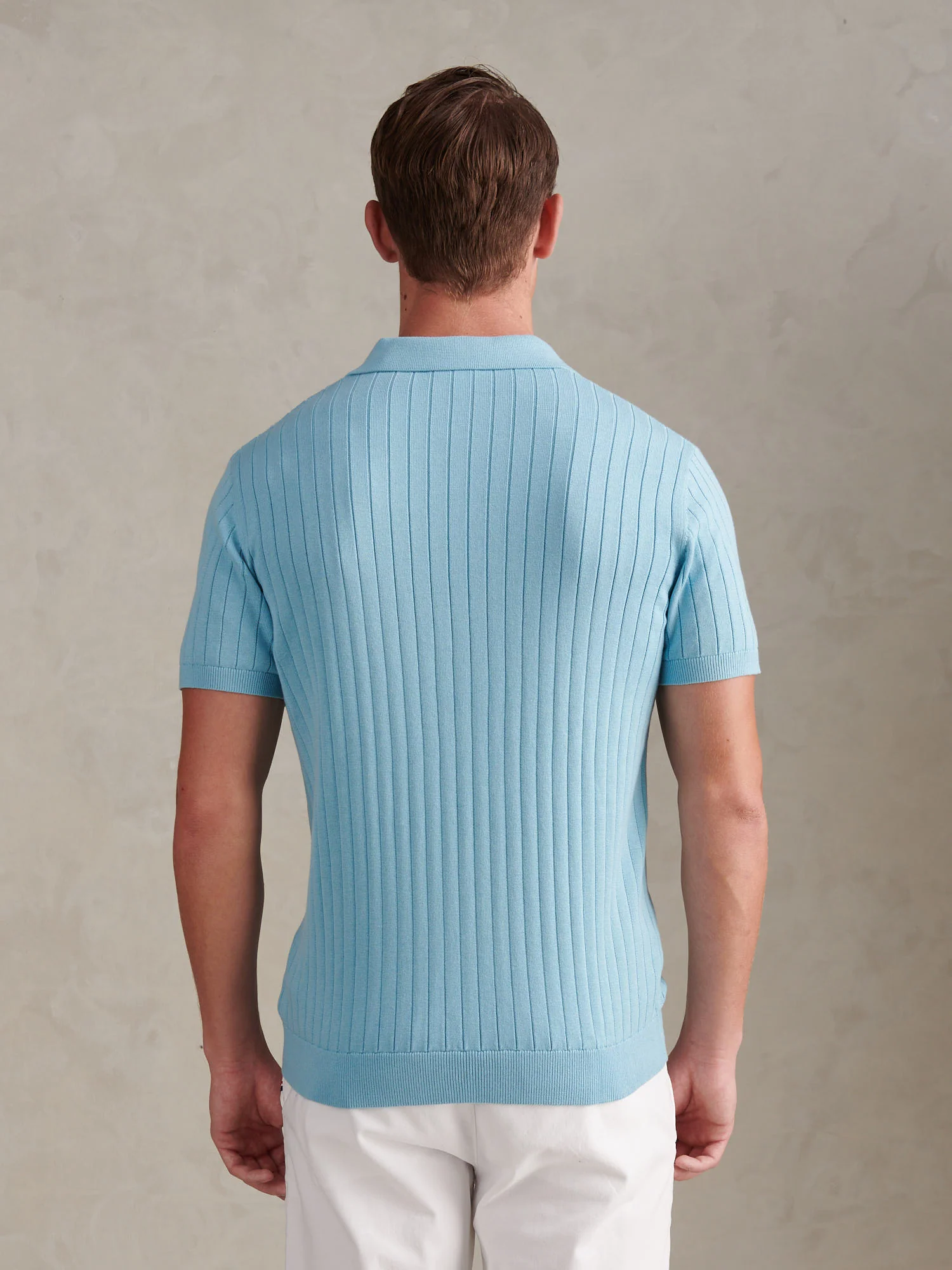 Mens Revere Collar Vertical Knit Polo Shirt Air Blue - Image 4