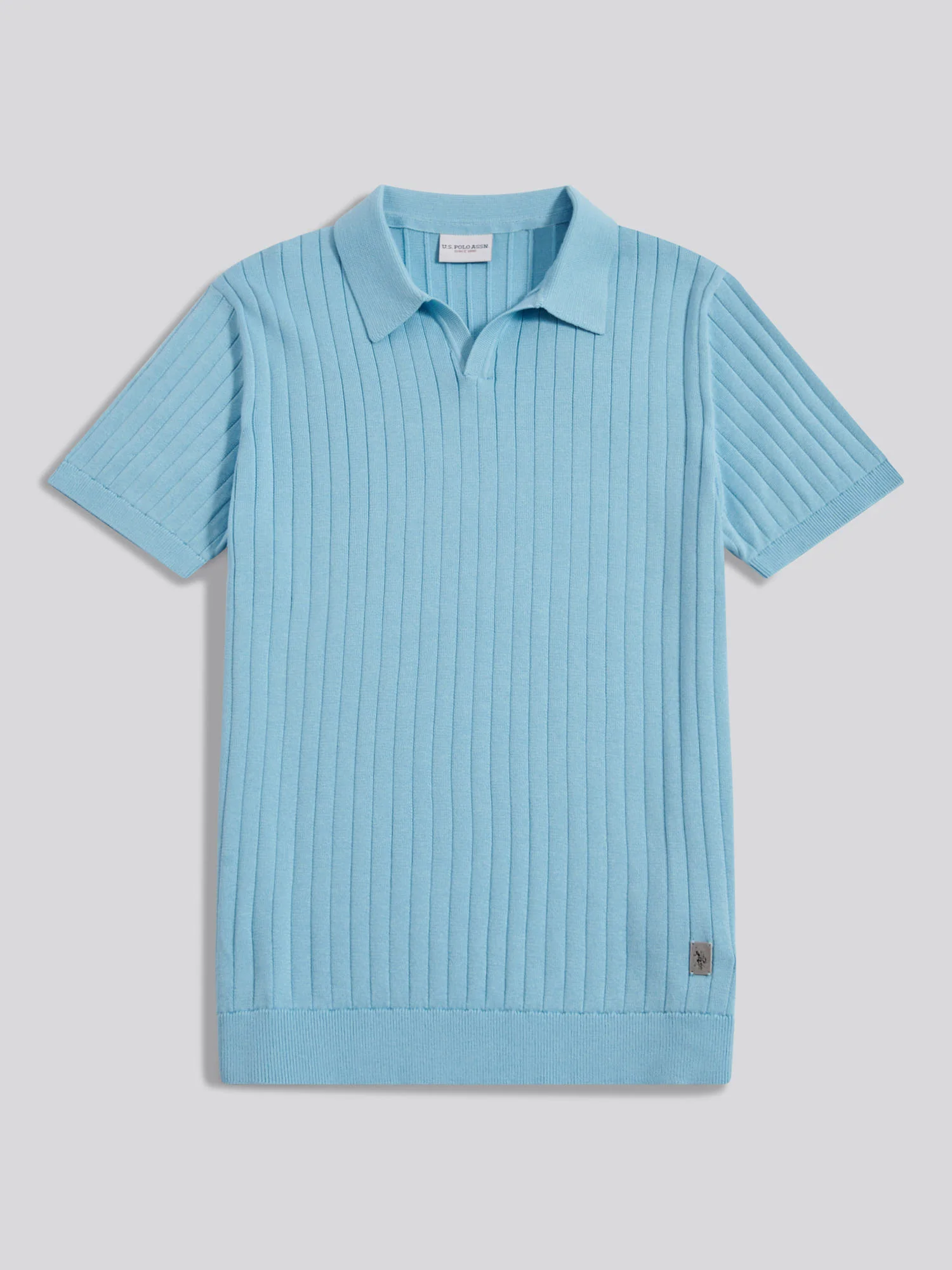 Mens Revere Collar Vertical Knit Polo Shirt Air Blue - Image 5