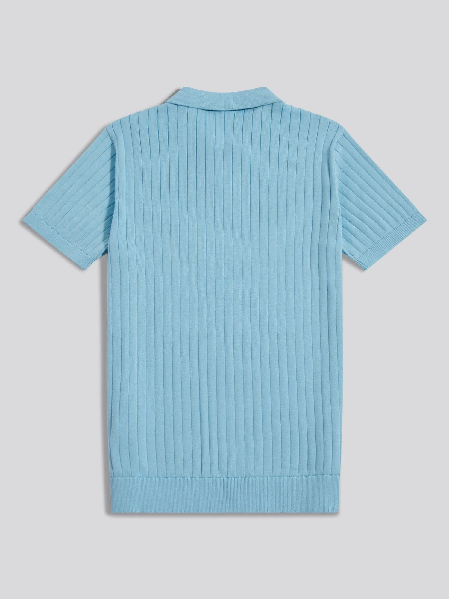 Mens Revere Collar Vertical Knit Polo Shirt Air Blue - Image 6