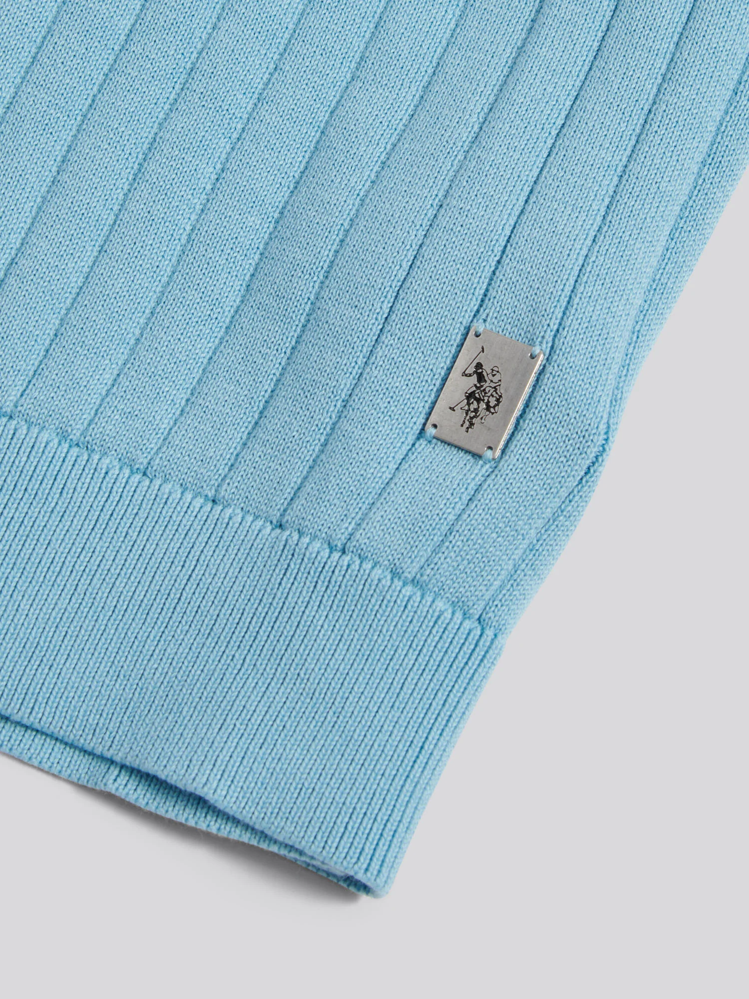 Mens Revere Collar Vertical Knit Polo Shirt Air Blue - Image 7