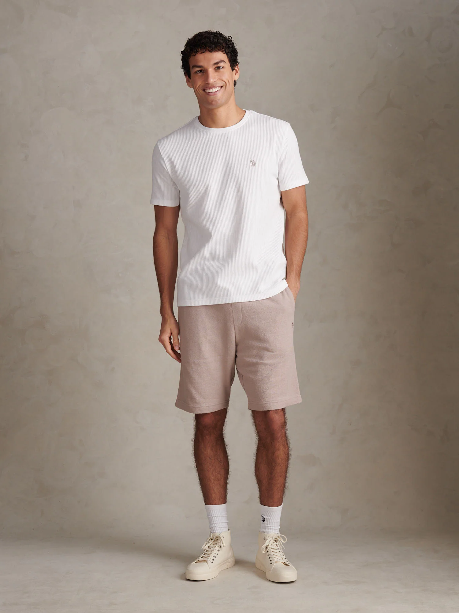 Mens Rib Texture T-Shirt Bright White - Image 3