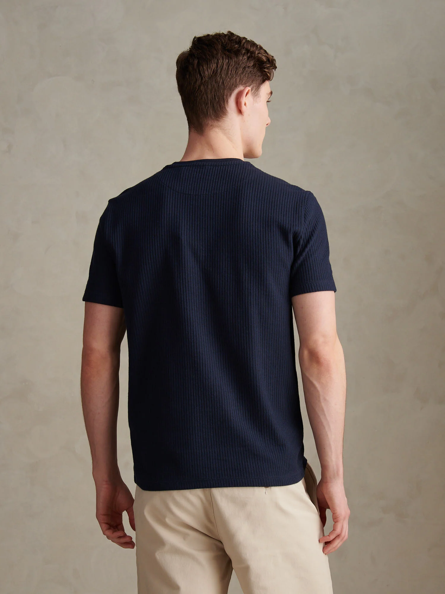 Mens Rib Texture T-Shirt Dark Sapphire Navy - Image 4