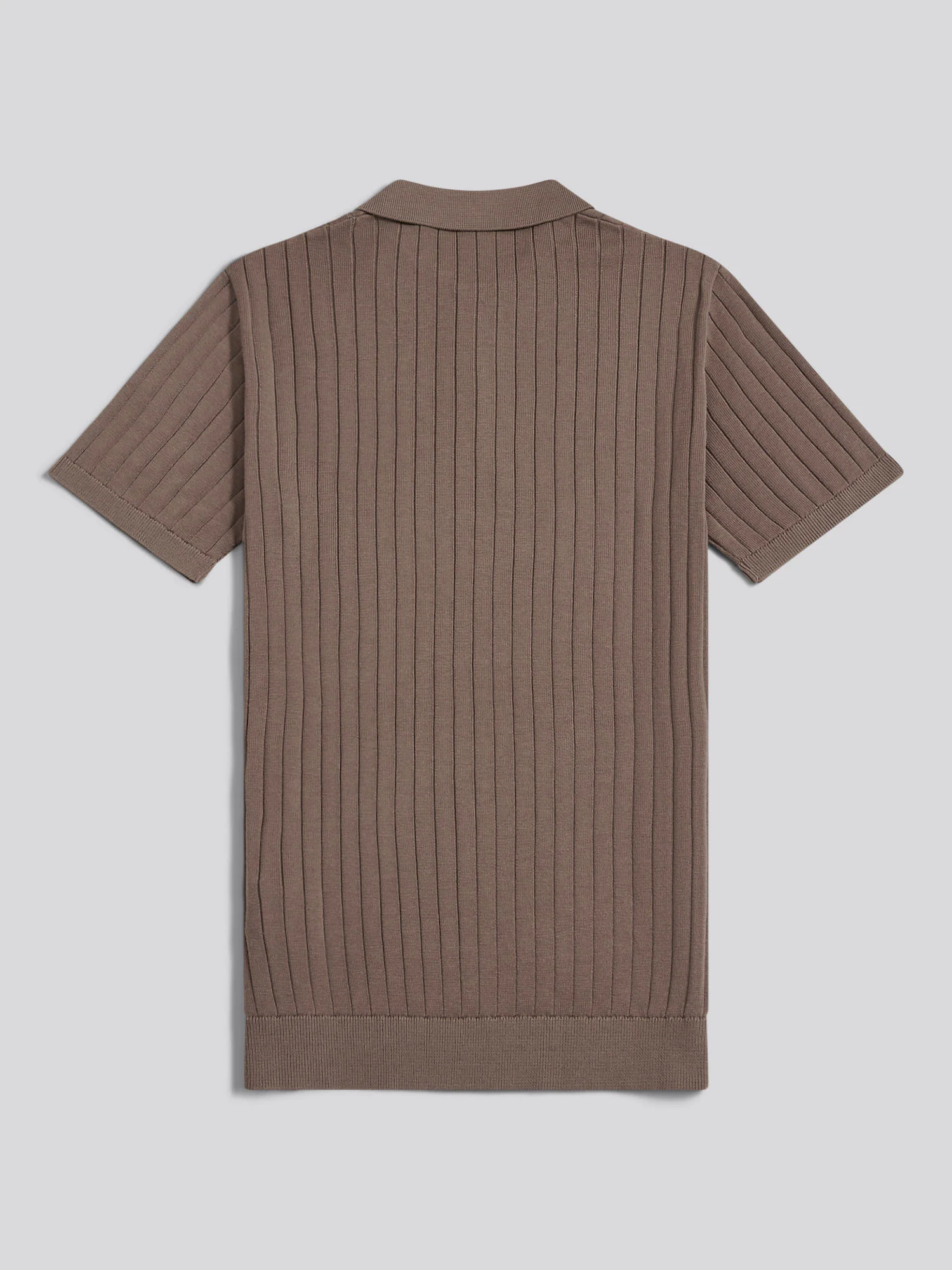 Mens Smart Textured Knit Quarter Zip Polo Shirt Walnut - Image 2