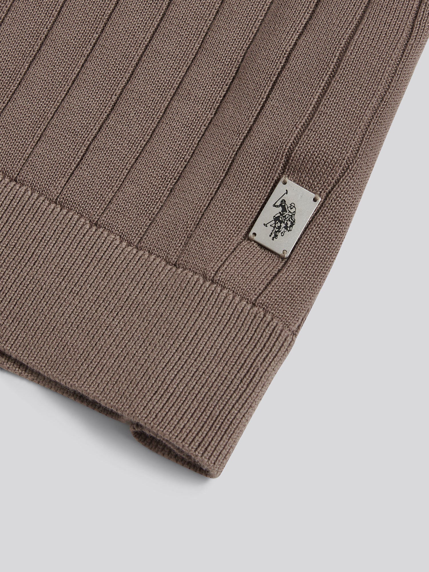 Mens Smart Textured Knit Quarter Zip Polo Shirt Walnut - Image 3