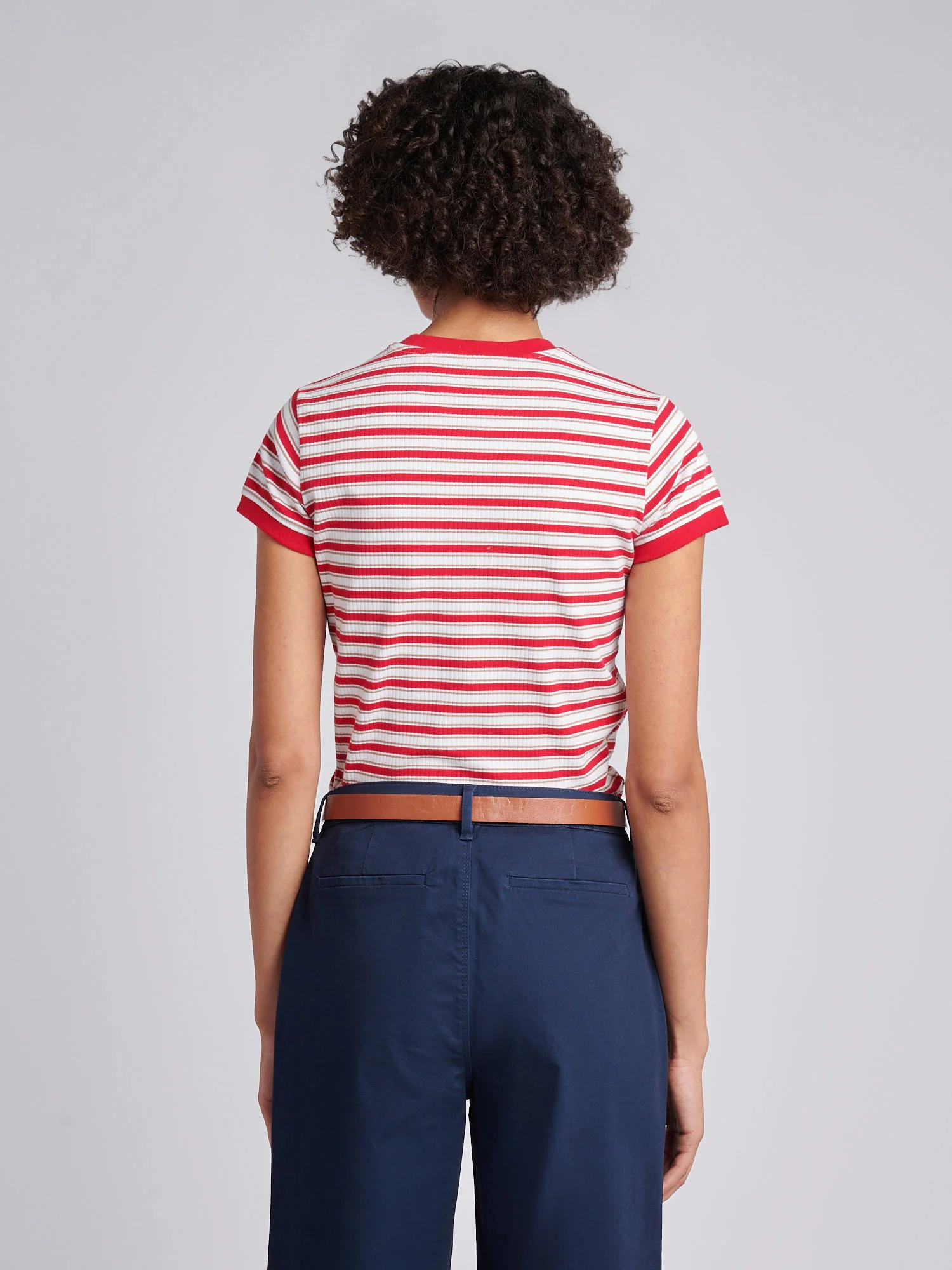 SS Stripe Rib Tee Jalapeno Red - Image 4