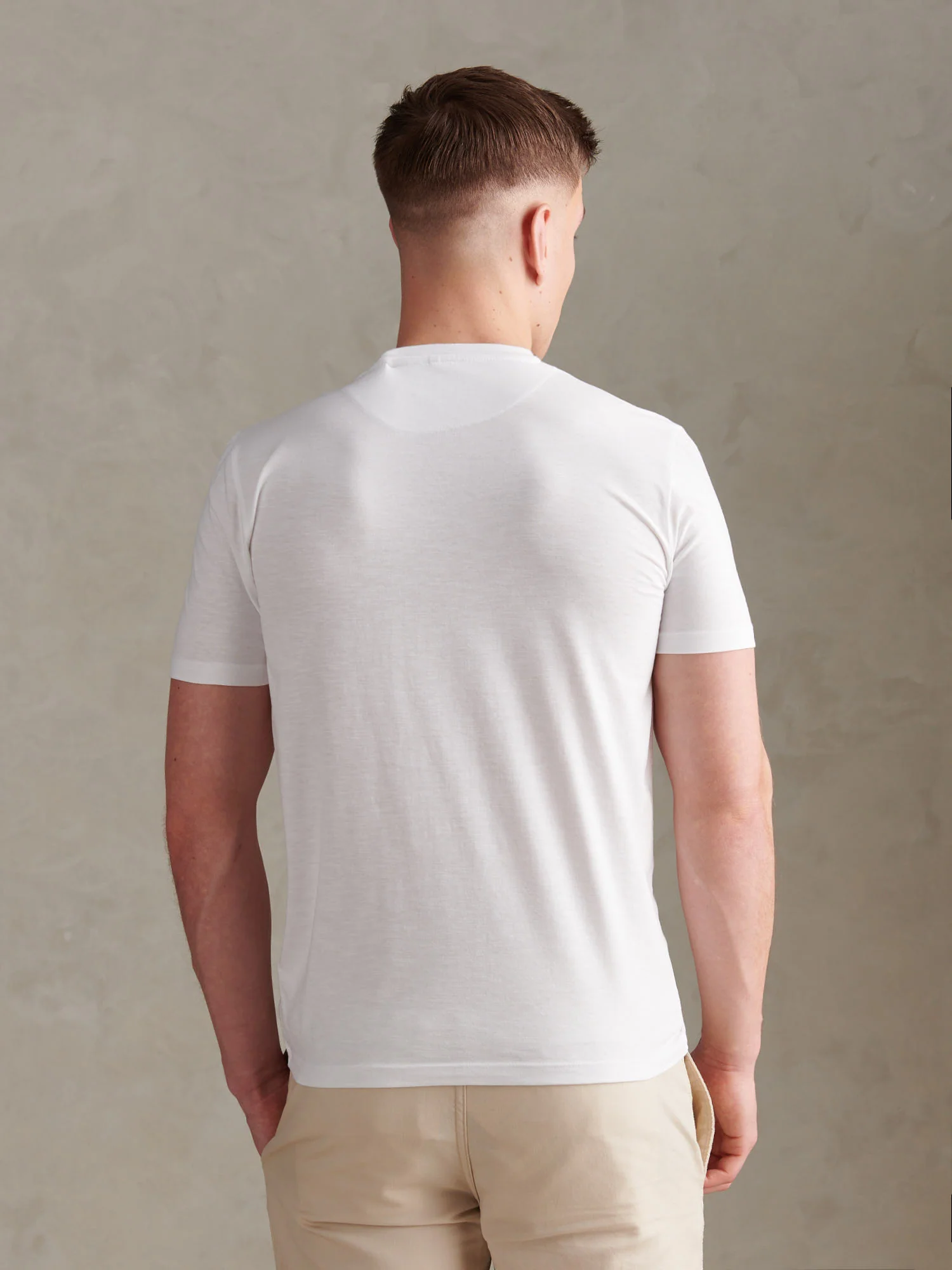 Mens Subtle Texture Double Horsemen T-Shirt Bright White - Image 4