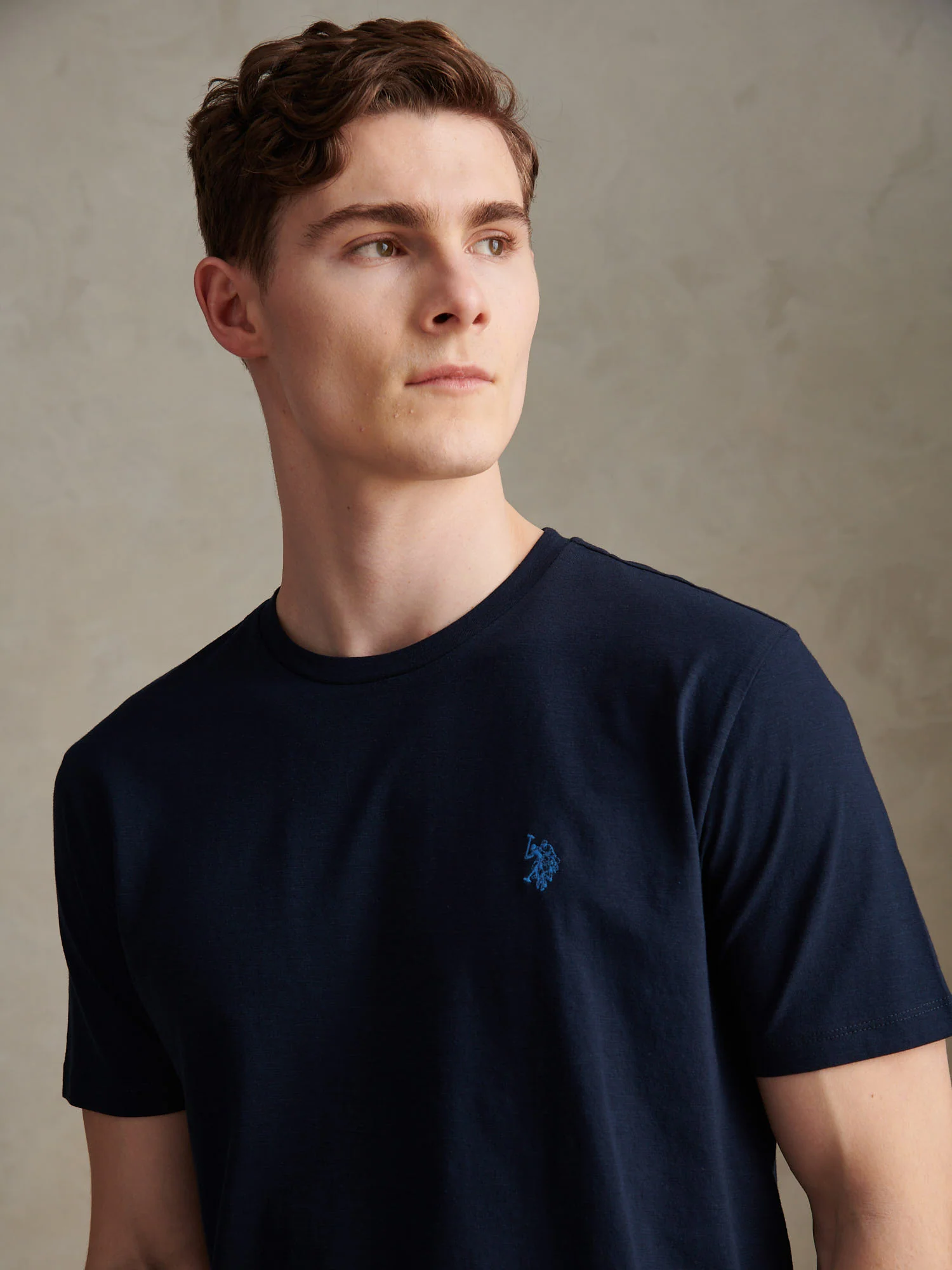 Mens Subtle Texture Double Horsemen T-Shirt Dark Sapphire Navy - Image 2
