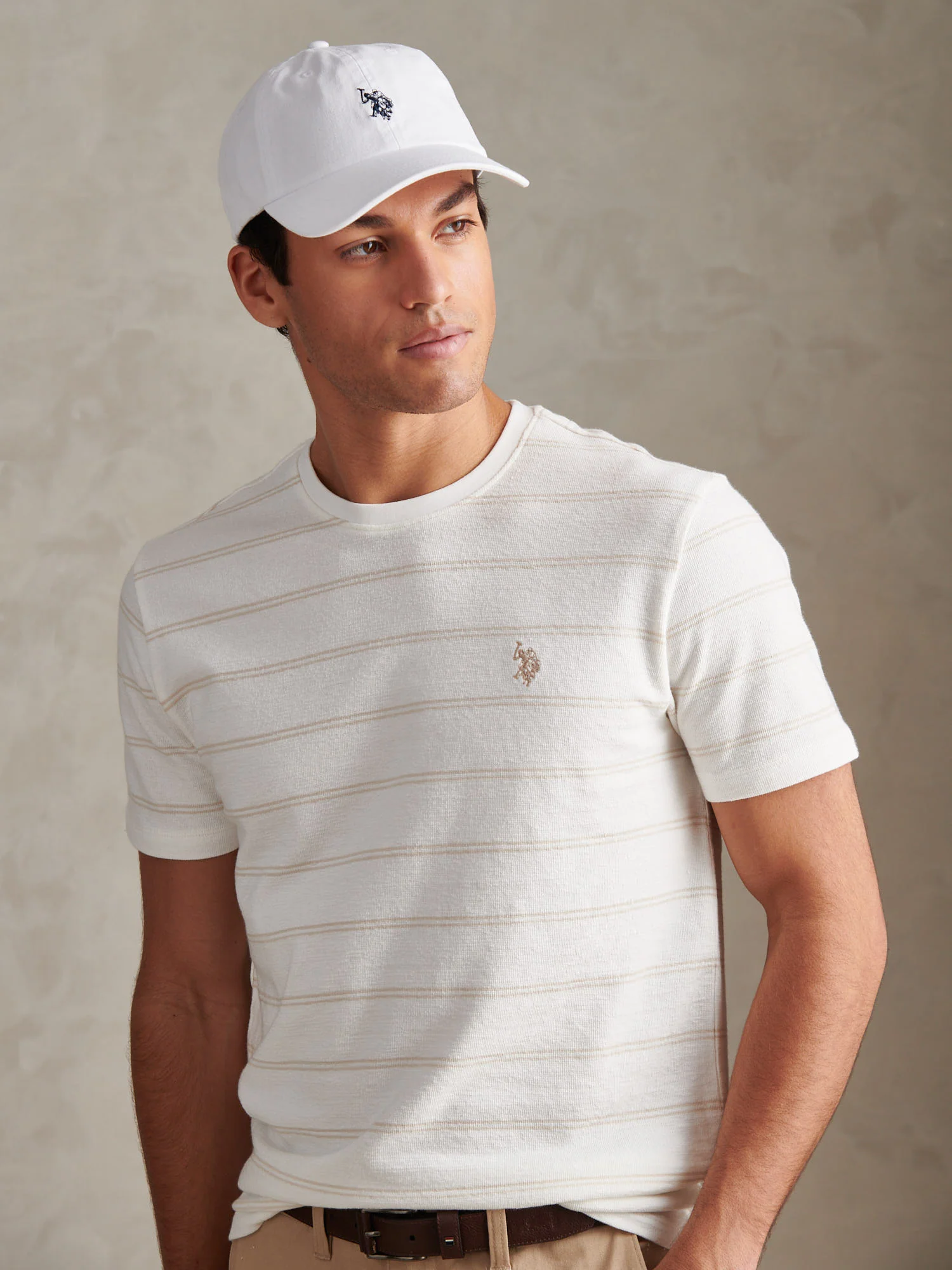 Mens Terry Stripe T-Shirt Whisper White - Image 2