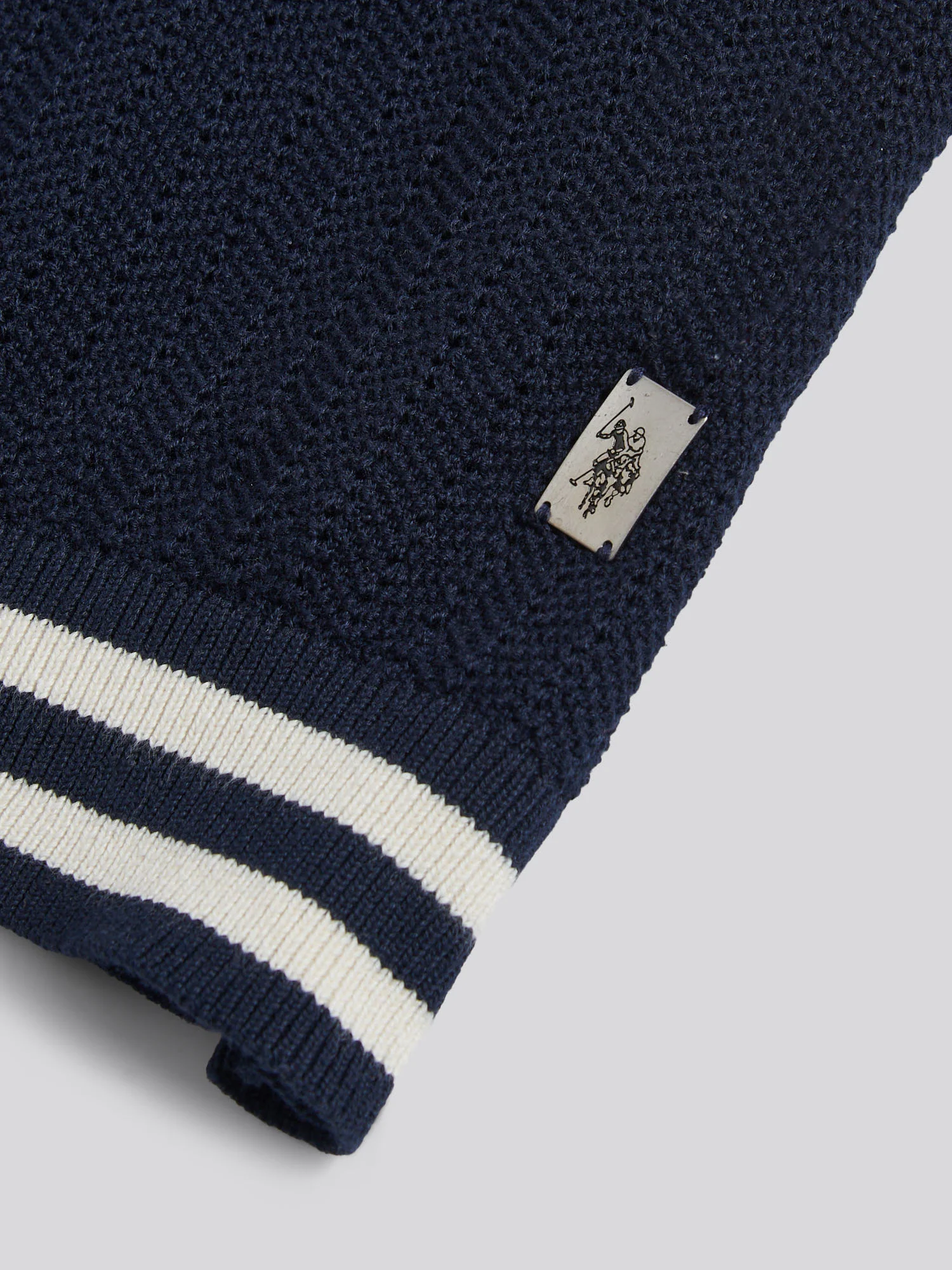 Mens Tipped Open Knit Polo Shirt Dark Sapphire Navy - Image 8