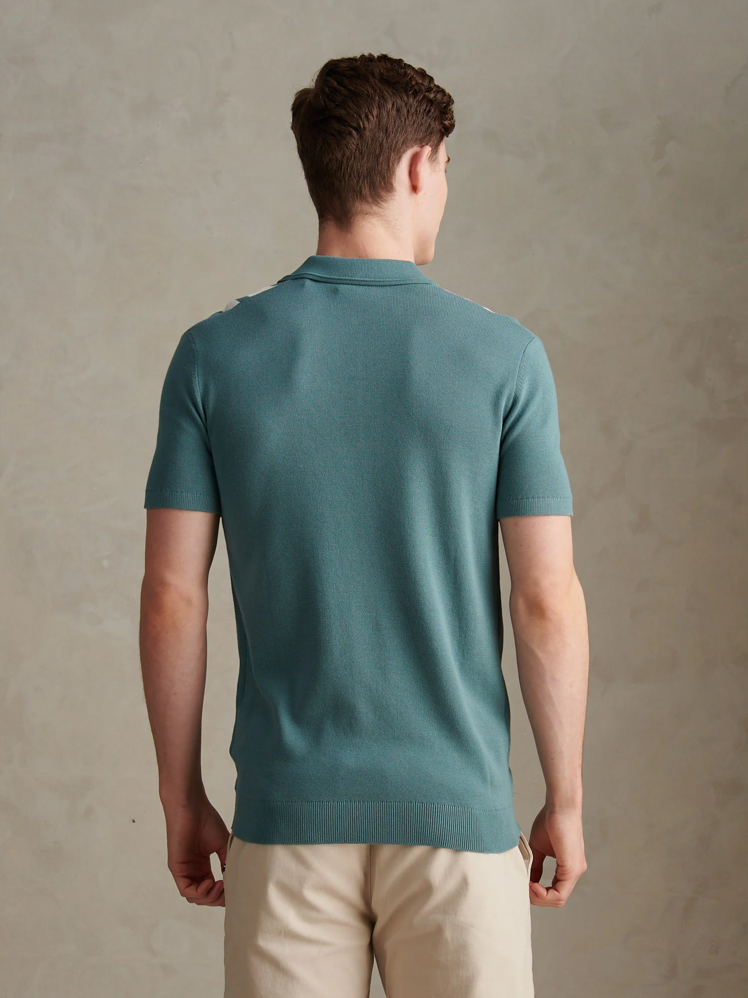 Mens Tonal Vertical Stripe Knit Polo Shirt Arctic - Image 4