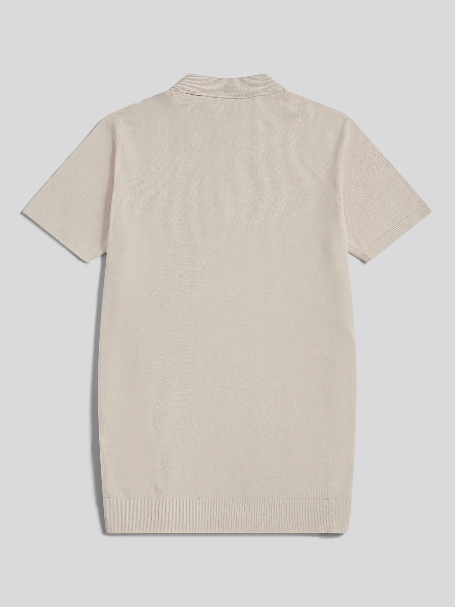 Mens Tonal Vertical Stripe Knit Polo Shirt Beige - Image 6