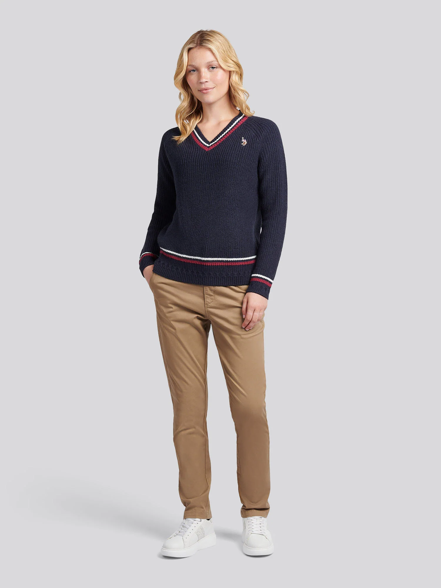 Tri Stripe Tipping Cricket Jumper Navy Iris - Image 3