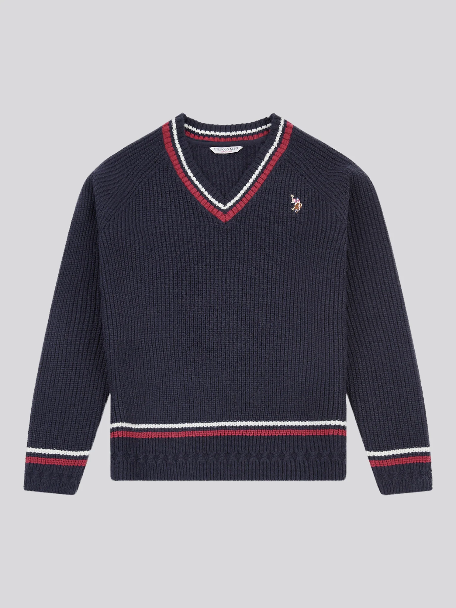 Tri Stripe Tipping Cricket Jumper Navy Iris - Image 5