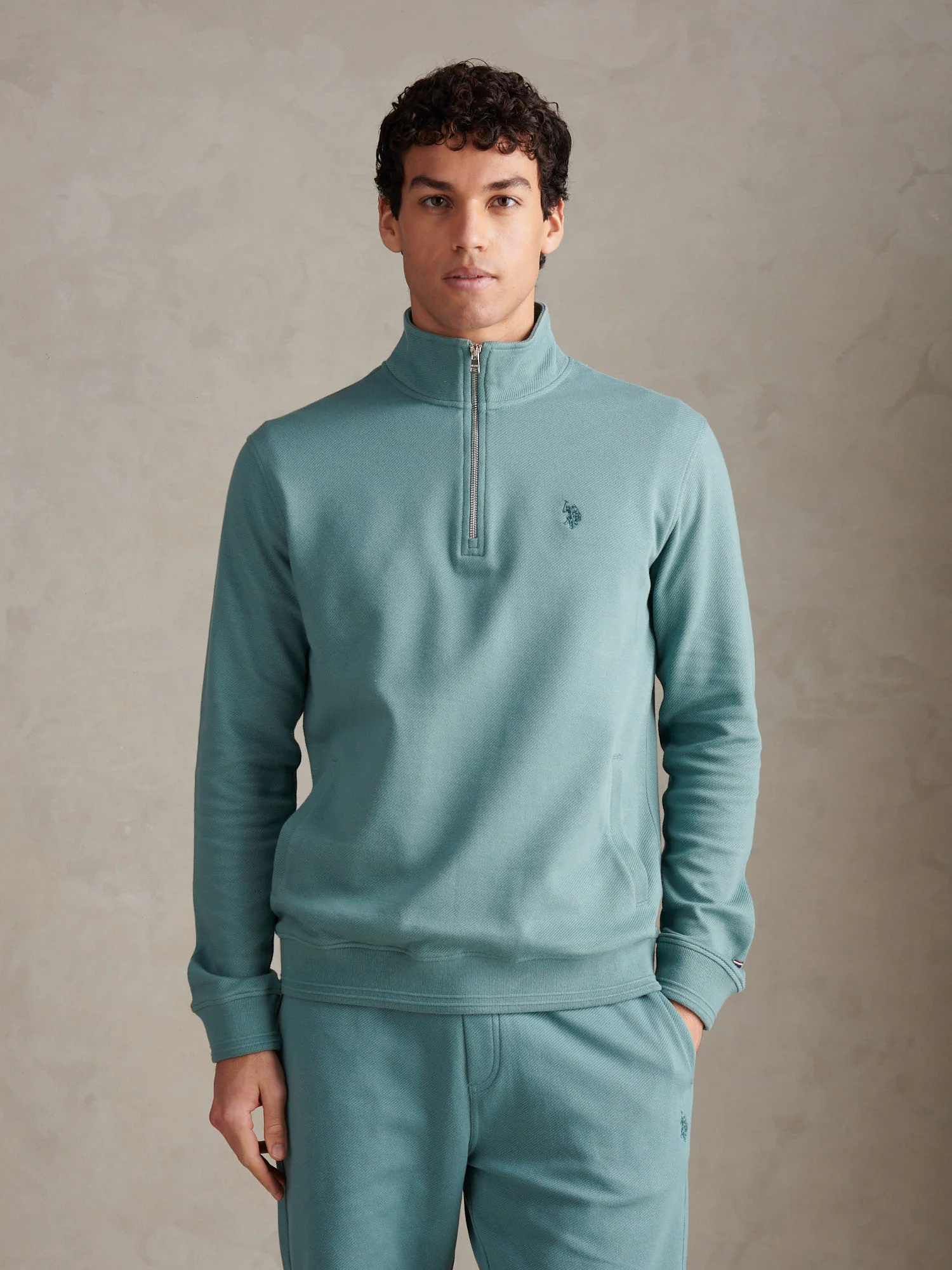 Mens Twill Textured 1/4 Zip Funnel Sweatshirt Arctic