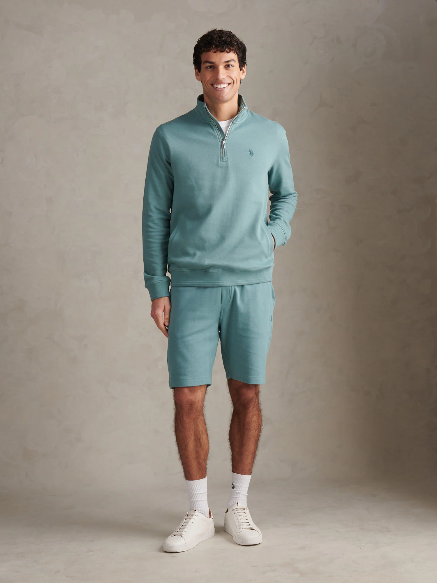 Mens Twill Textured 1/4 Zip Funnel Sweatshirt Arctic - Image 3