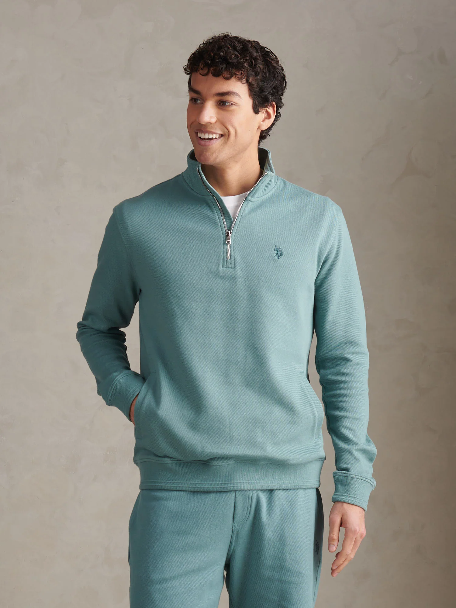 Mens Twill Textured 1/4 Zip Funnel Sweatshirt Arctic - Image 6