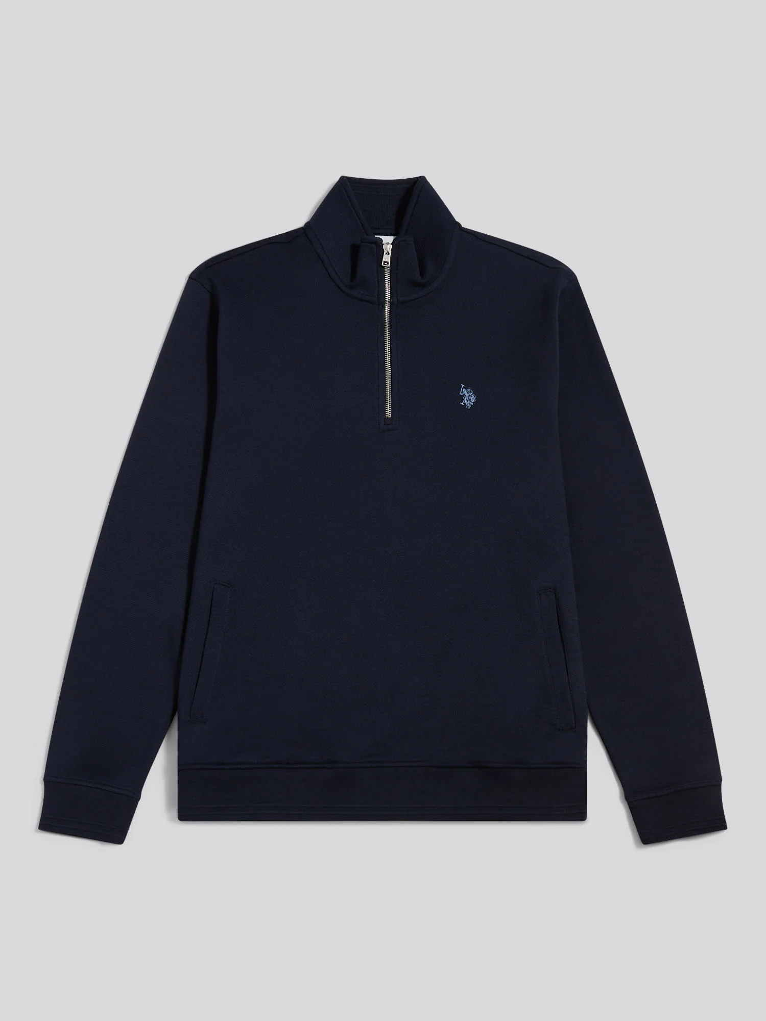 Mens Twill Textured 1/4 Zip Funnel Sweatshirt Dark Sapphire Navy