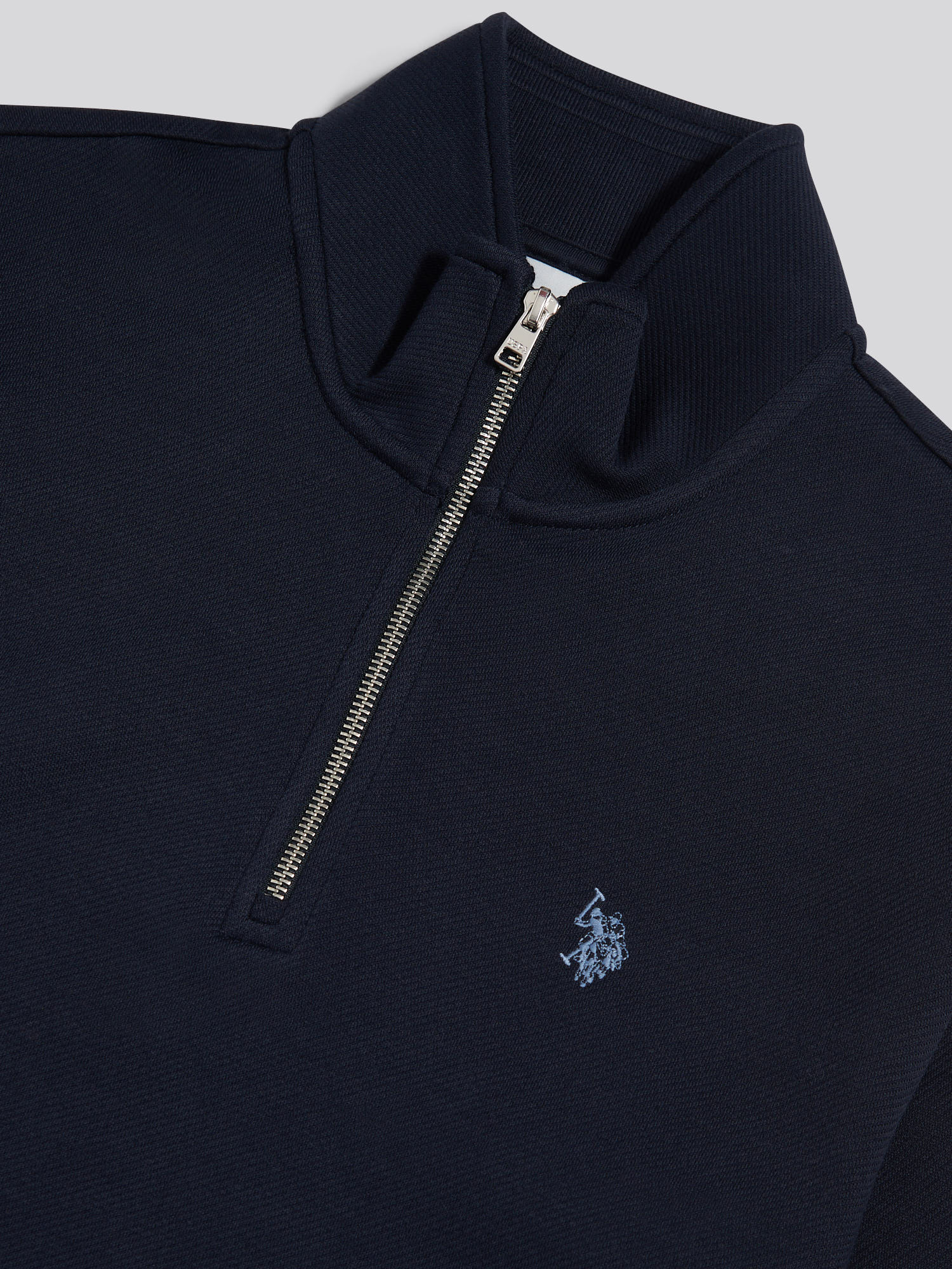 Mens Twill Textured 1/4 Zip Funnel Sweatshirt Dark Sapphire Navy - Image 3