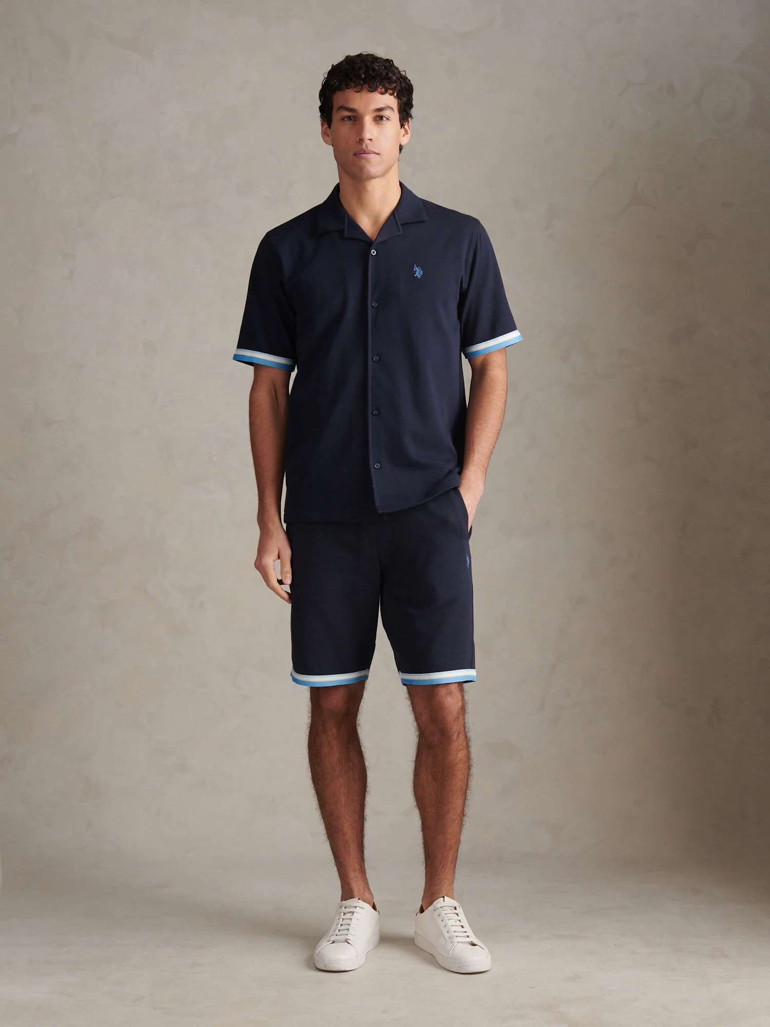 Mens Twill Taped Sweat Shorts Dark Sapphire Navy - Image 3