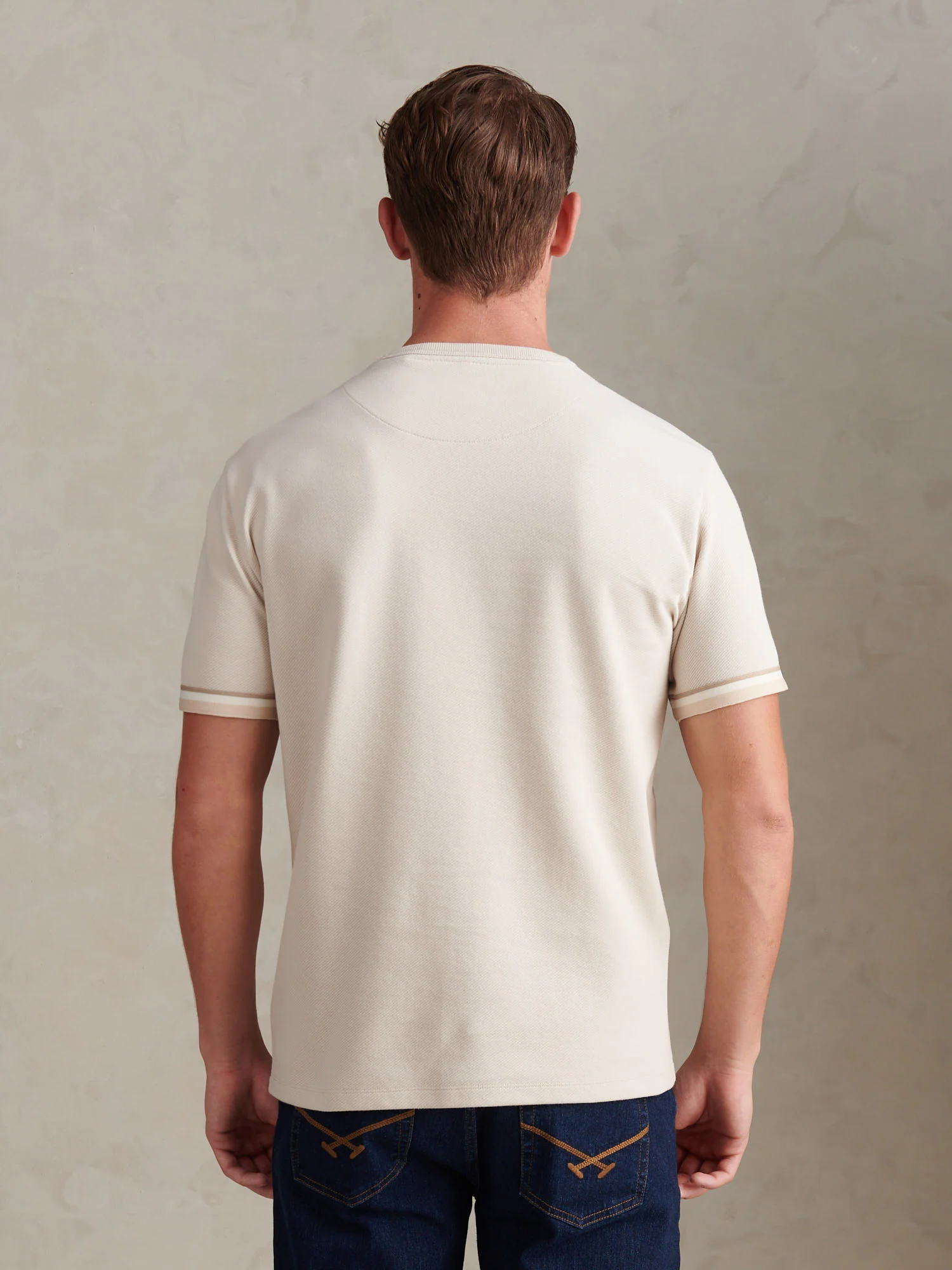Mens Twill Taped T-Shirt Beige - Image 4