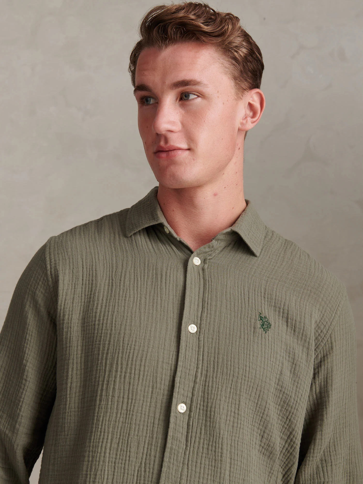 Mens Double Cloth Shirt Mulled Basil - Image 2
