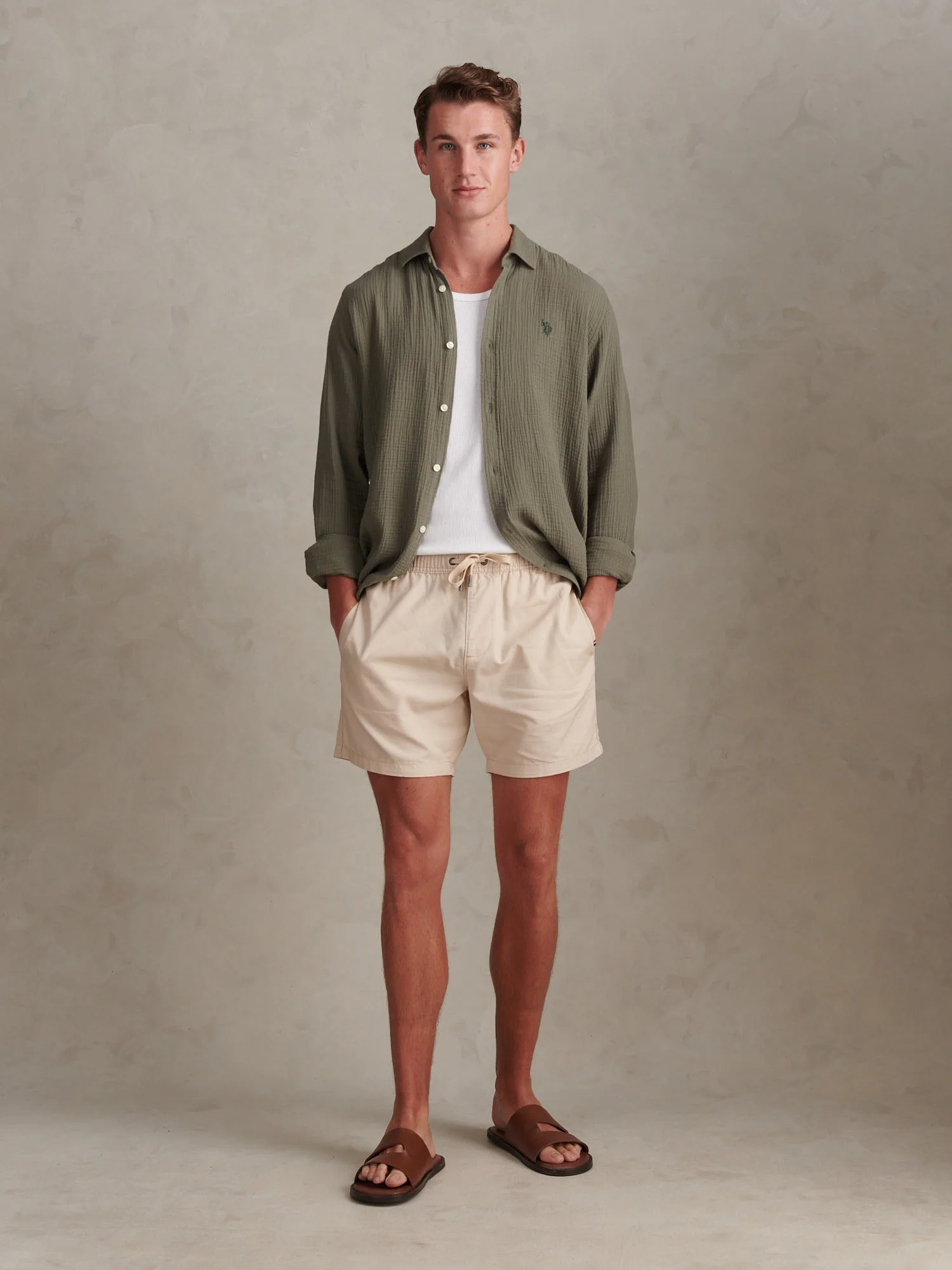 Mens Double Cloth Shirt Mulled Basil - Image 3