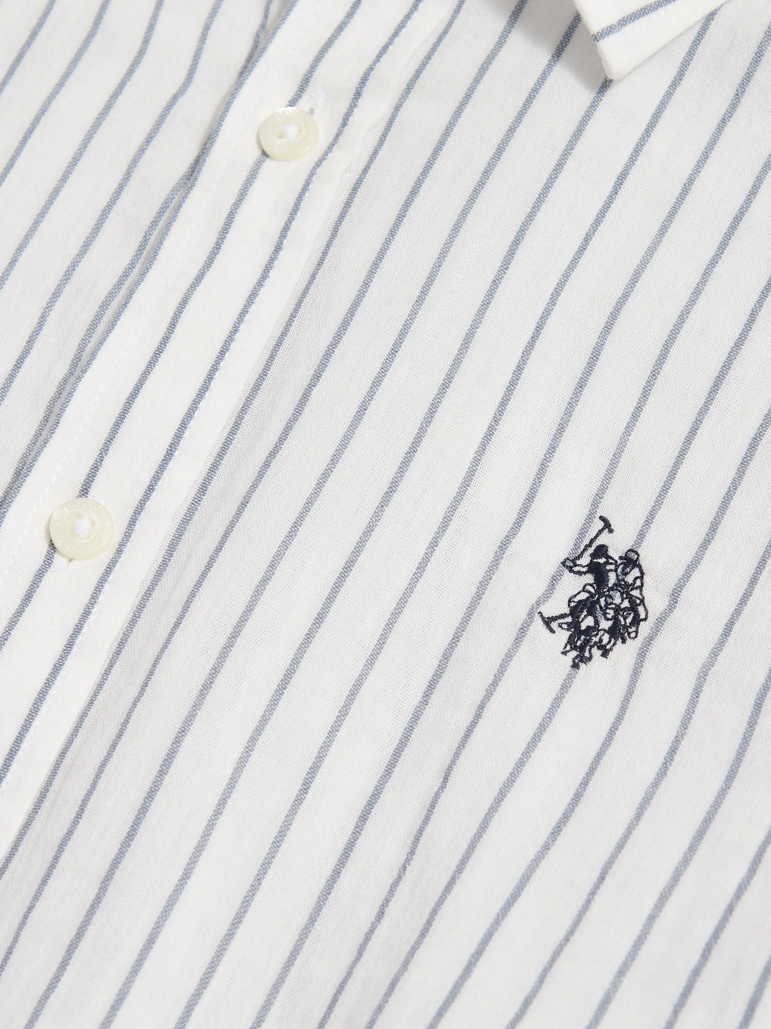 Mens Double Cloth Stripe Summer Shirt Bright White - Image 3