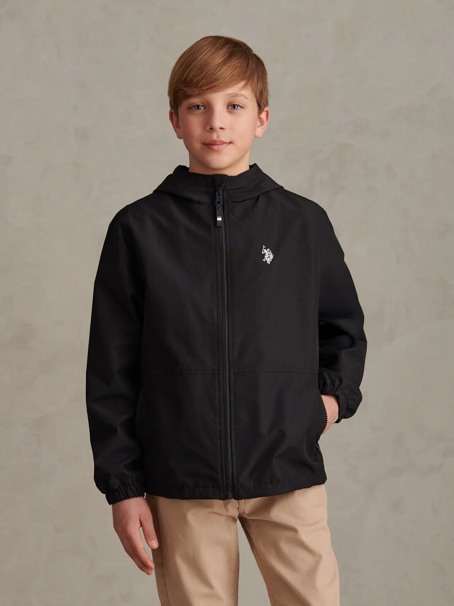 Boys Mesh Lined Hooded Windbreaker Black Bright White DHM