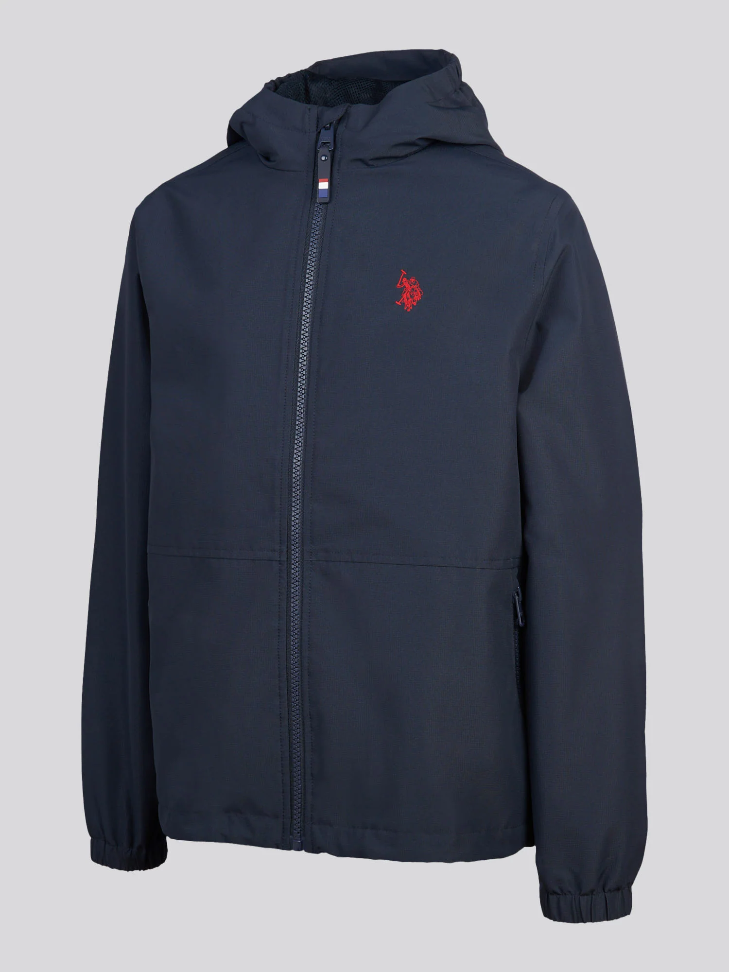 Boys Mesh Lined Hooded Windbreaker Dark Sapphire Navy / Haute Red DHM - Image 2