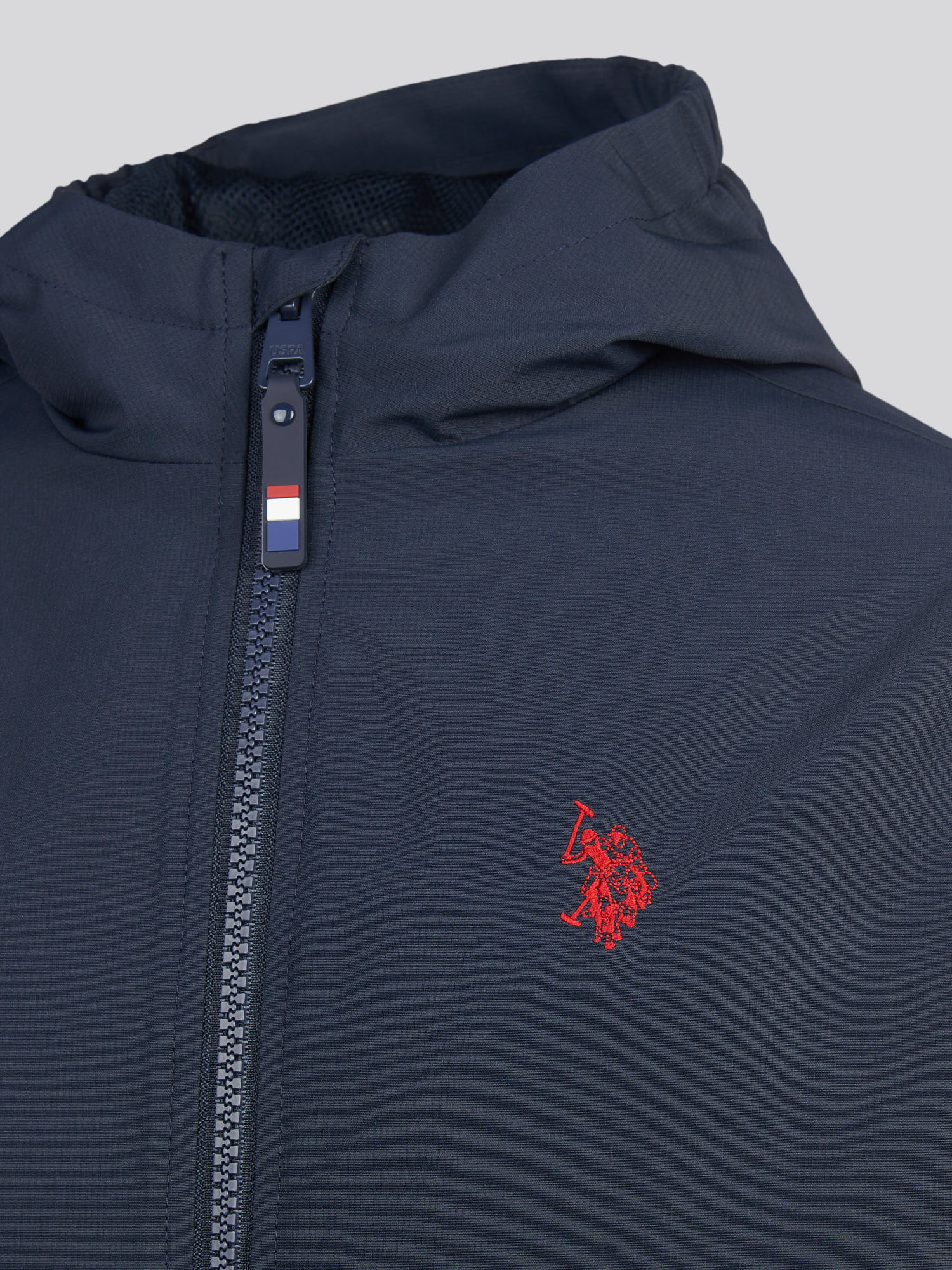 Boys Mesh Lined Hooded Windbreaker Dark Sapphire Navy / Haute Red DHM - Image 4