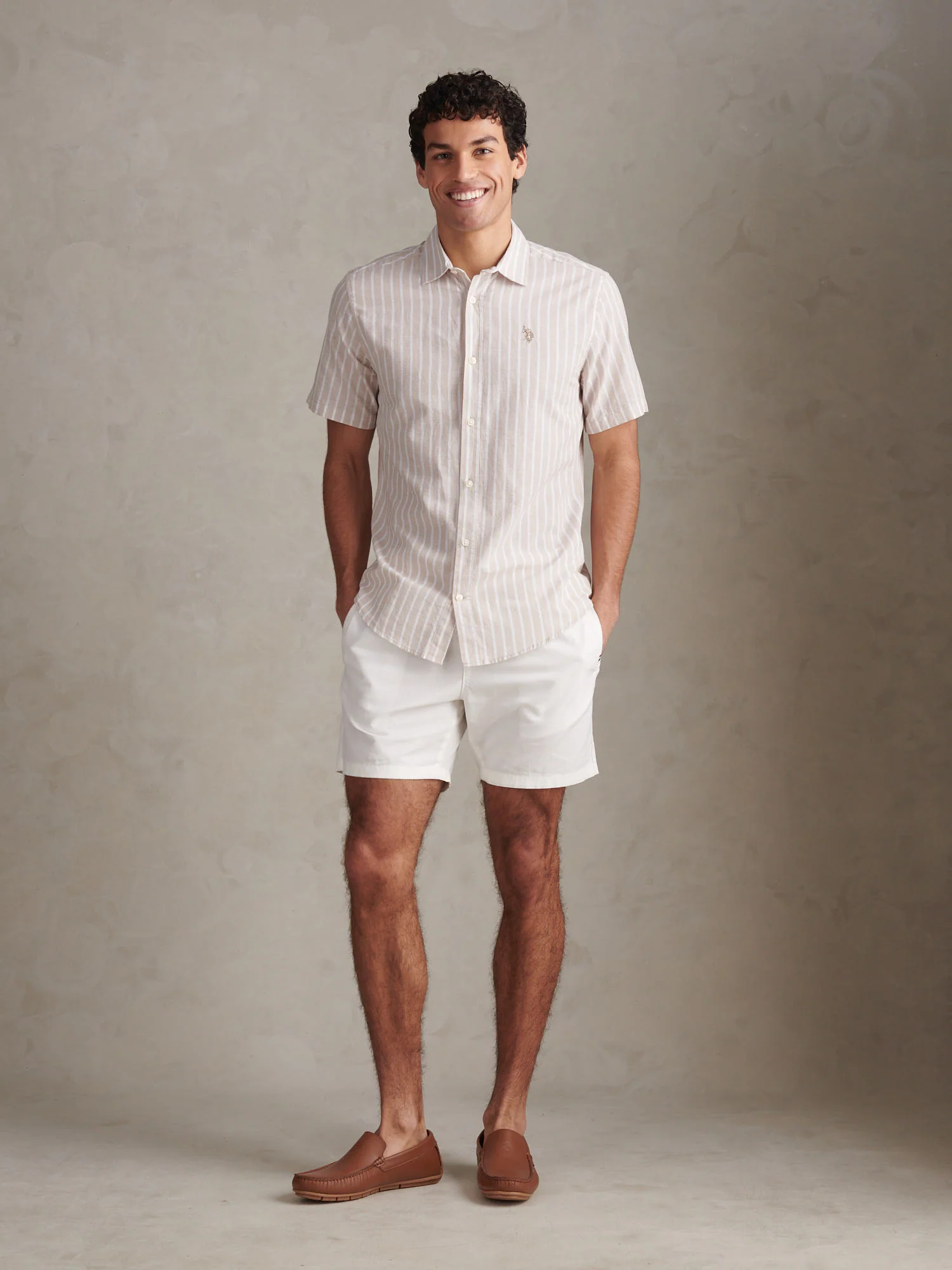Mens Linen Blend Summer Stripe Short Sleeve Shirt Atmosphere - Image 3