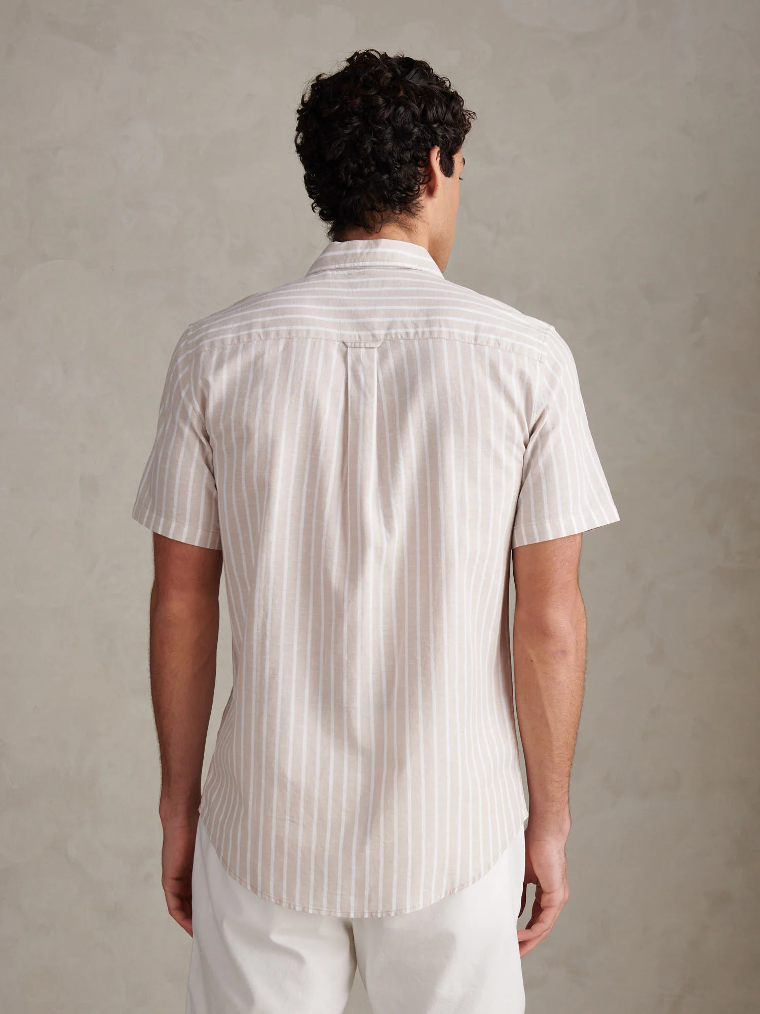 Mens Linen Blend Summer Stripe Short Sleeve Shirt Atmosphere - Image 4