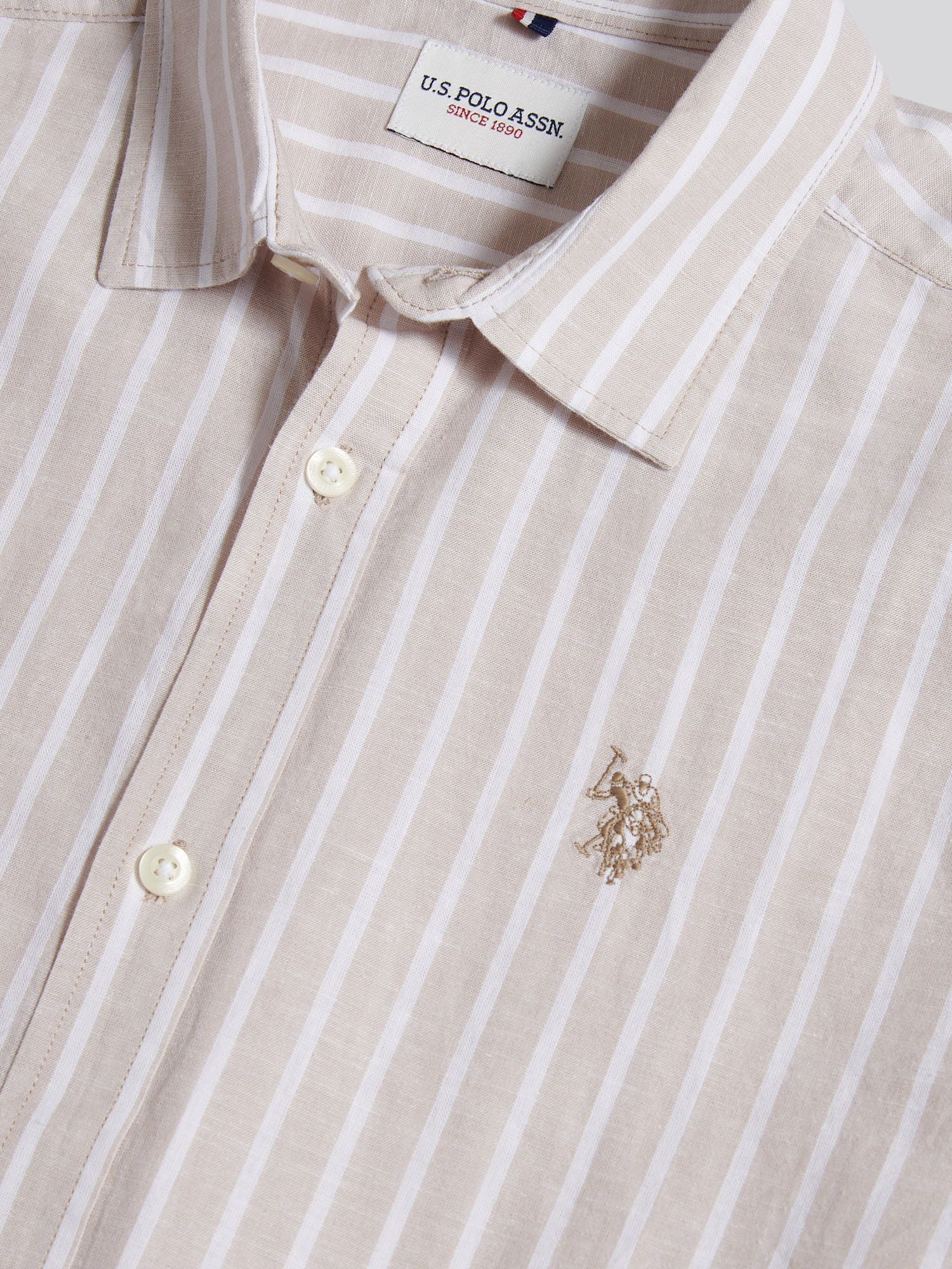Mens Linen Blend Summer Stripe Short Sleeve Shirt Atmosphere - Image 7