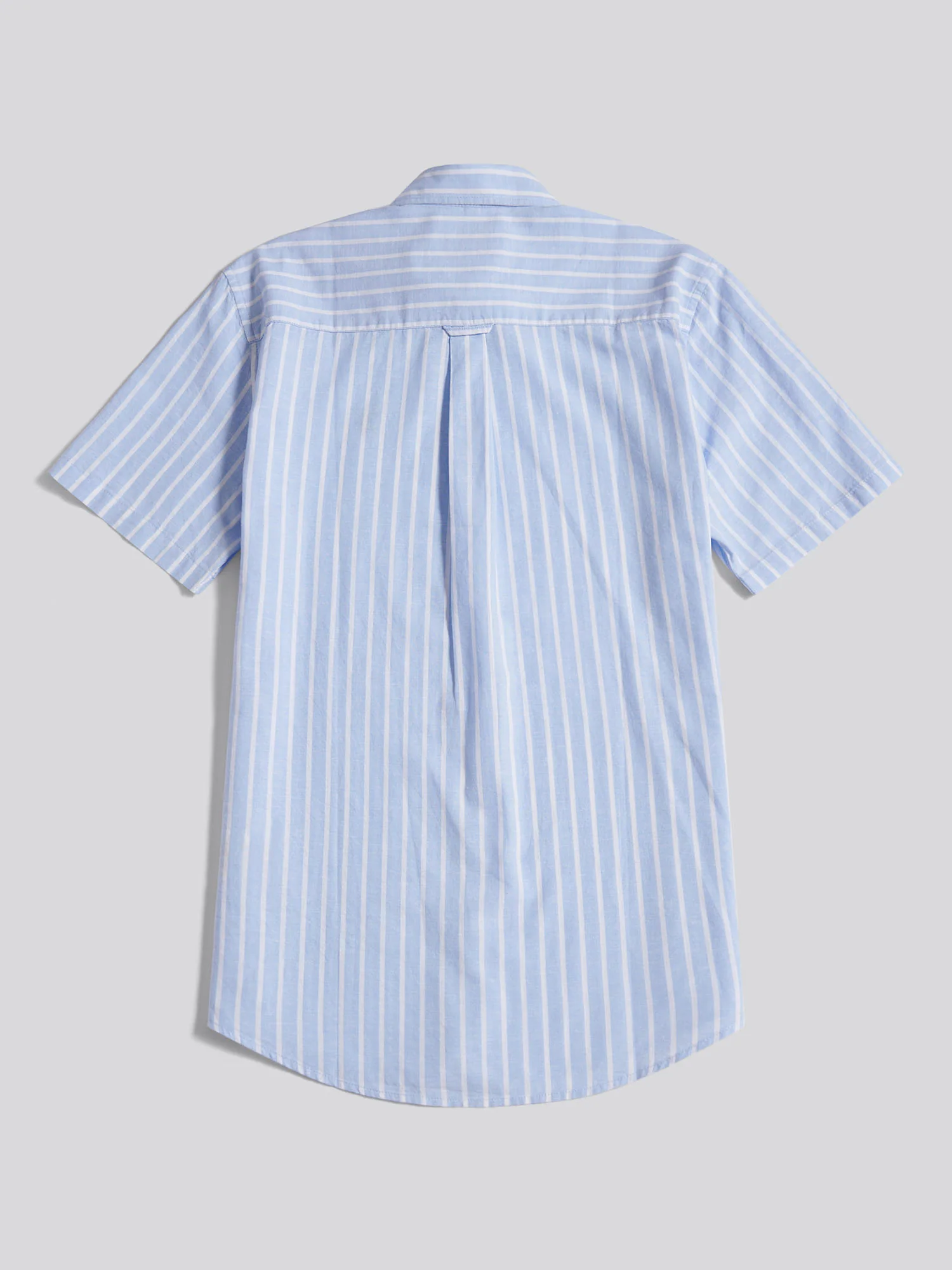 Mens Linen Blend Summer Stripe Short Sleeve Shirt Chambray Blue - Image 6