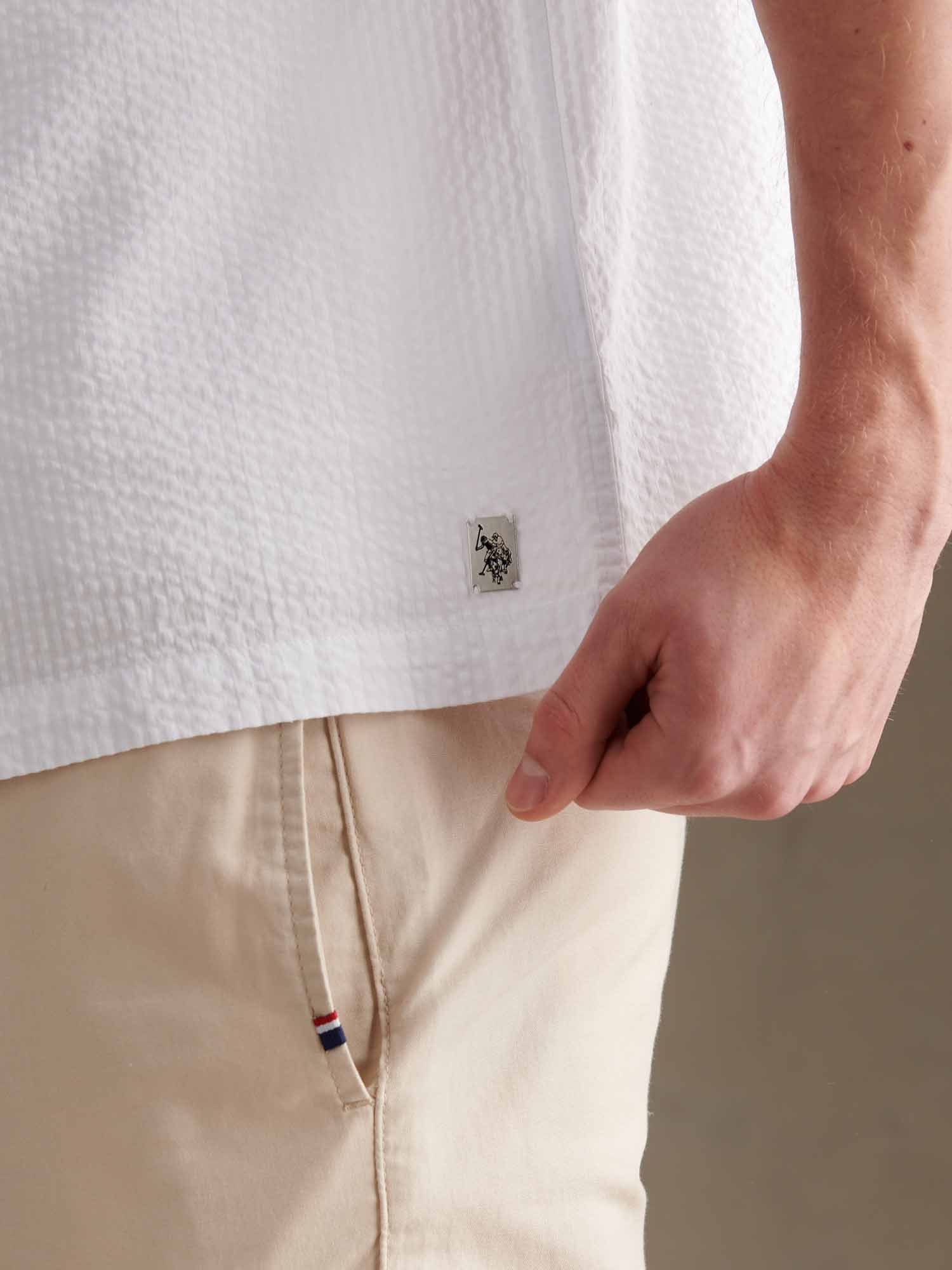 Mens Seersucker Revere Short Sleeve Shirt Bright White - Image 2