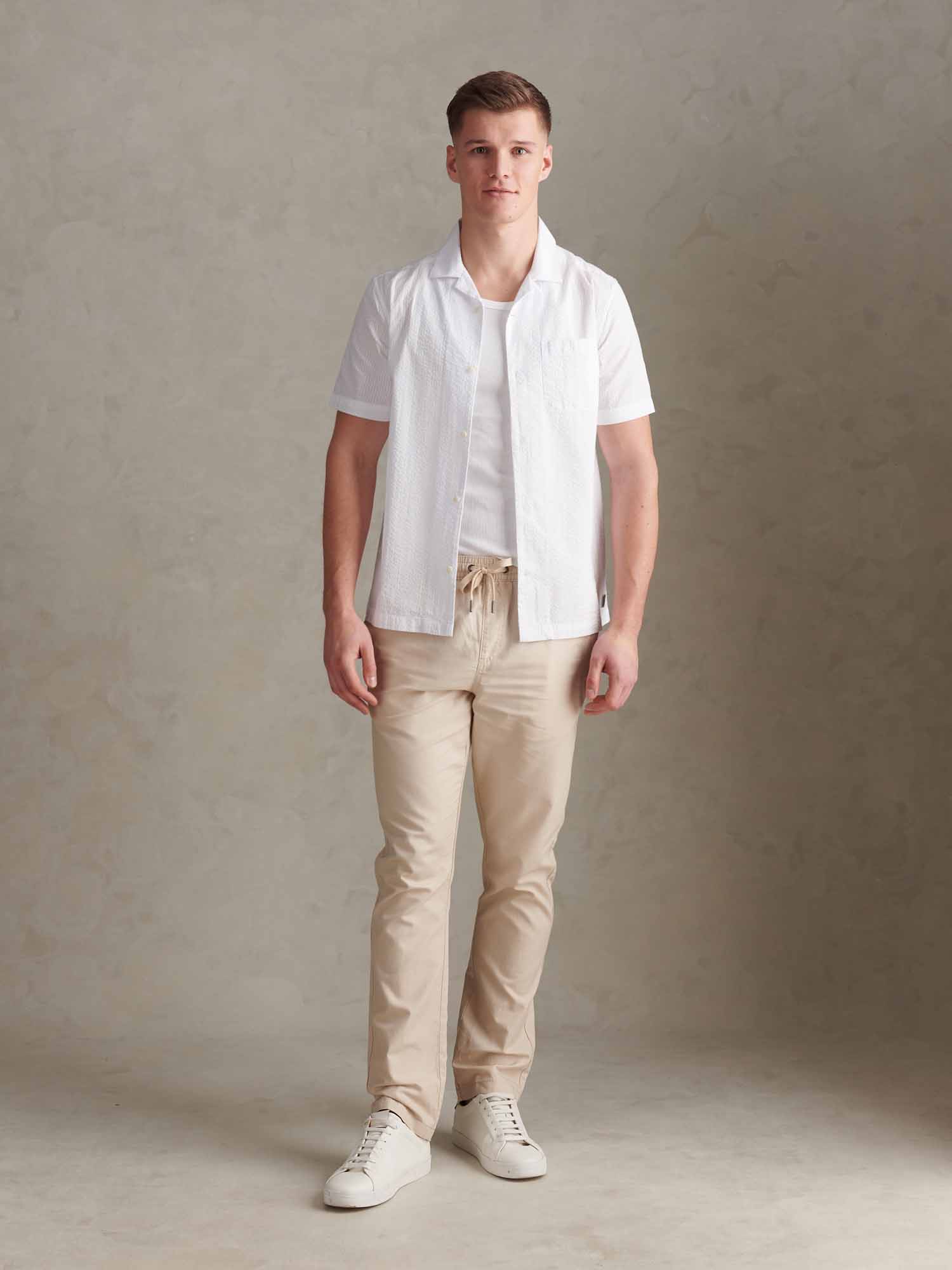 Mens Seersucker Revere Short Sleeve Shirt Bright White - Image 3