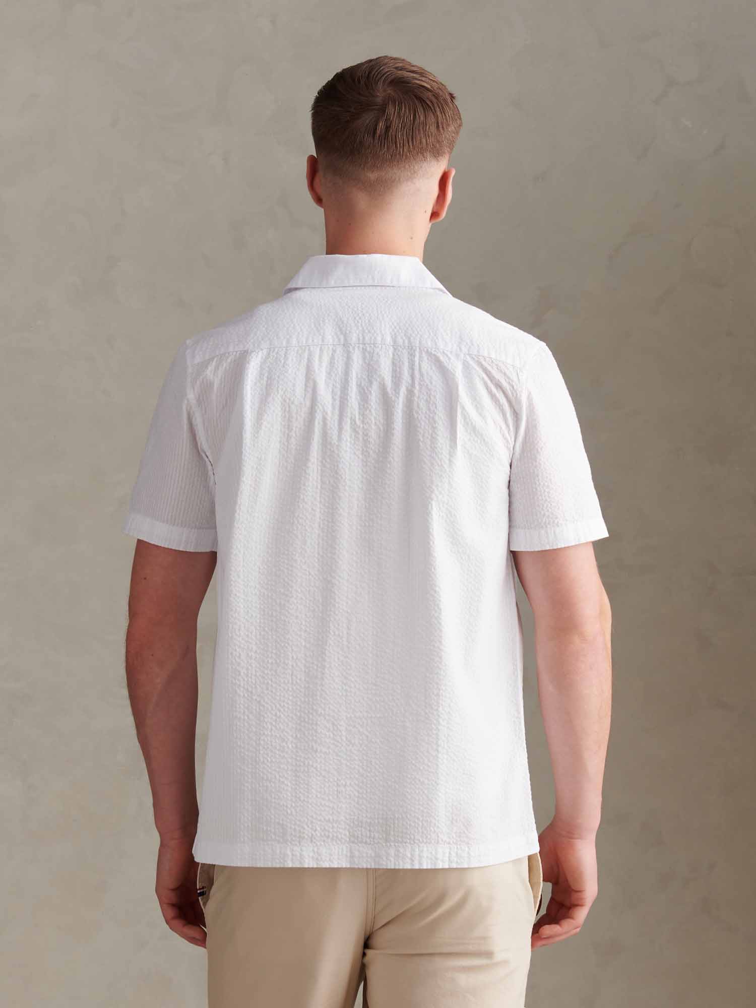 Mens Seersucker Revere Short Sleeve Shirt Bright White - Image 4