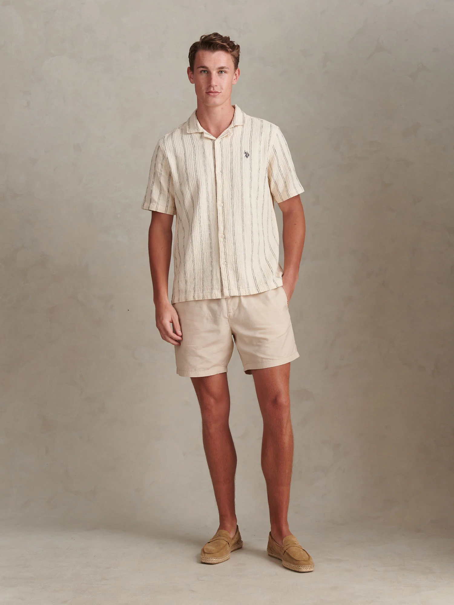 Mens Stripe Open Collar Short Sleeve Shirt Atmosphere - Image 3