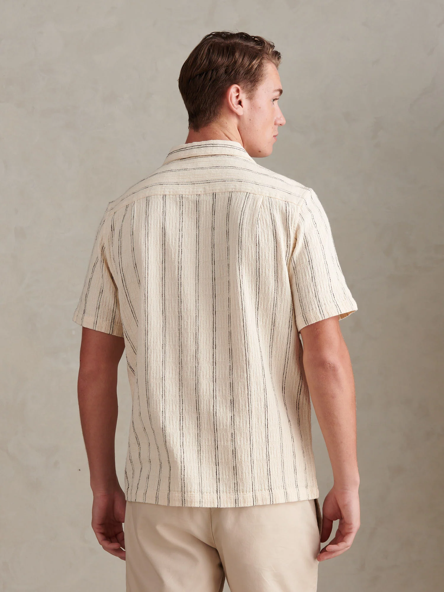 Mens Stripe Open Collar Short Sleeve Shirt Atmosphere - Image 4