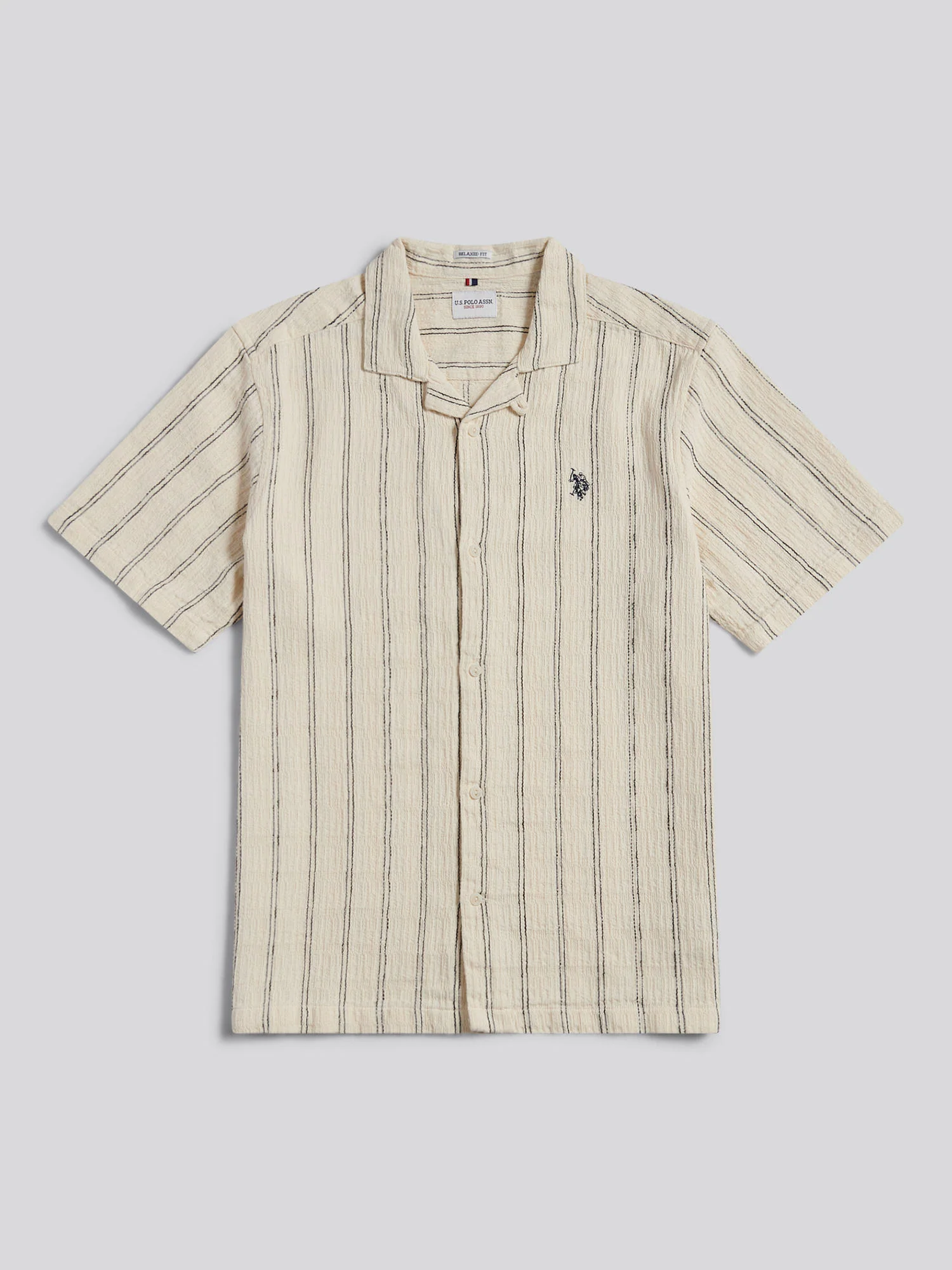 Mens Stripe Open Collar Short Sleeve Shirt Atmosphere - Image 5