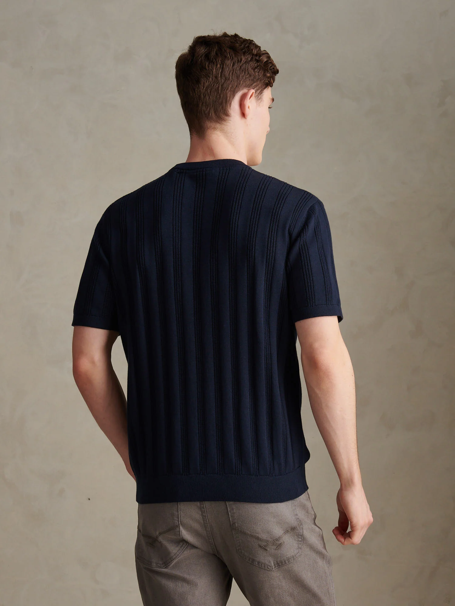 Mens Vertical Texture Knit T-Shirt Dark Sapphire Navy / Moonlight Blue DHM - Image 4