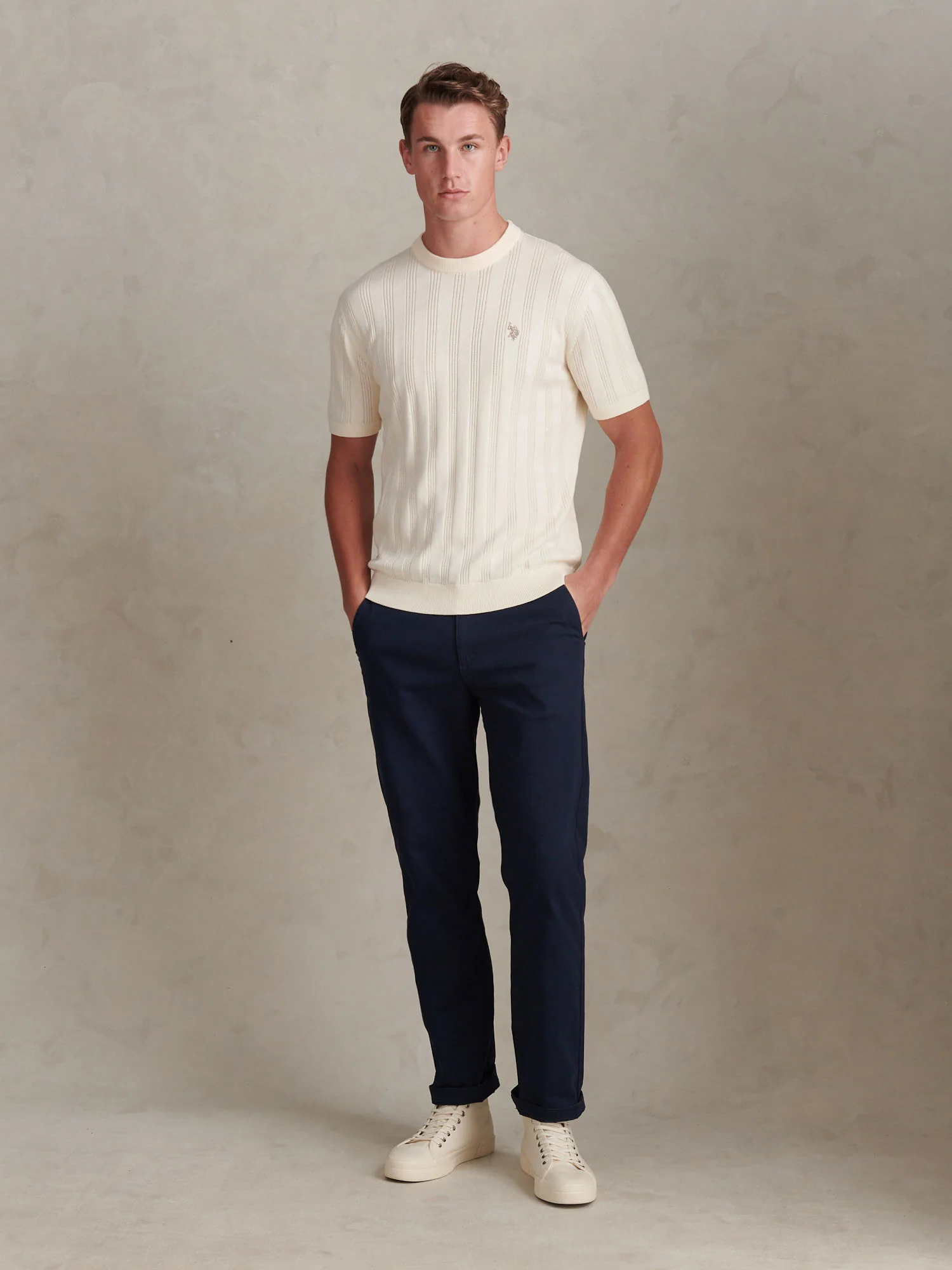 Mens Vertical Texture Knit T-Shirt Whisper White - Image 3