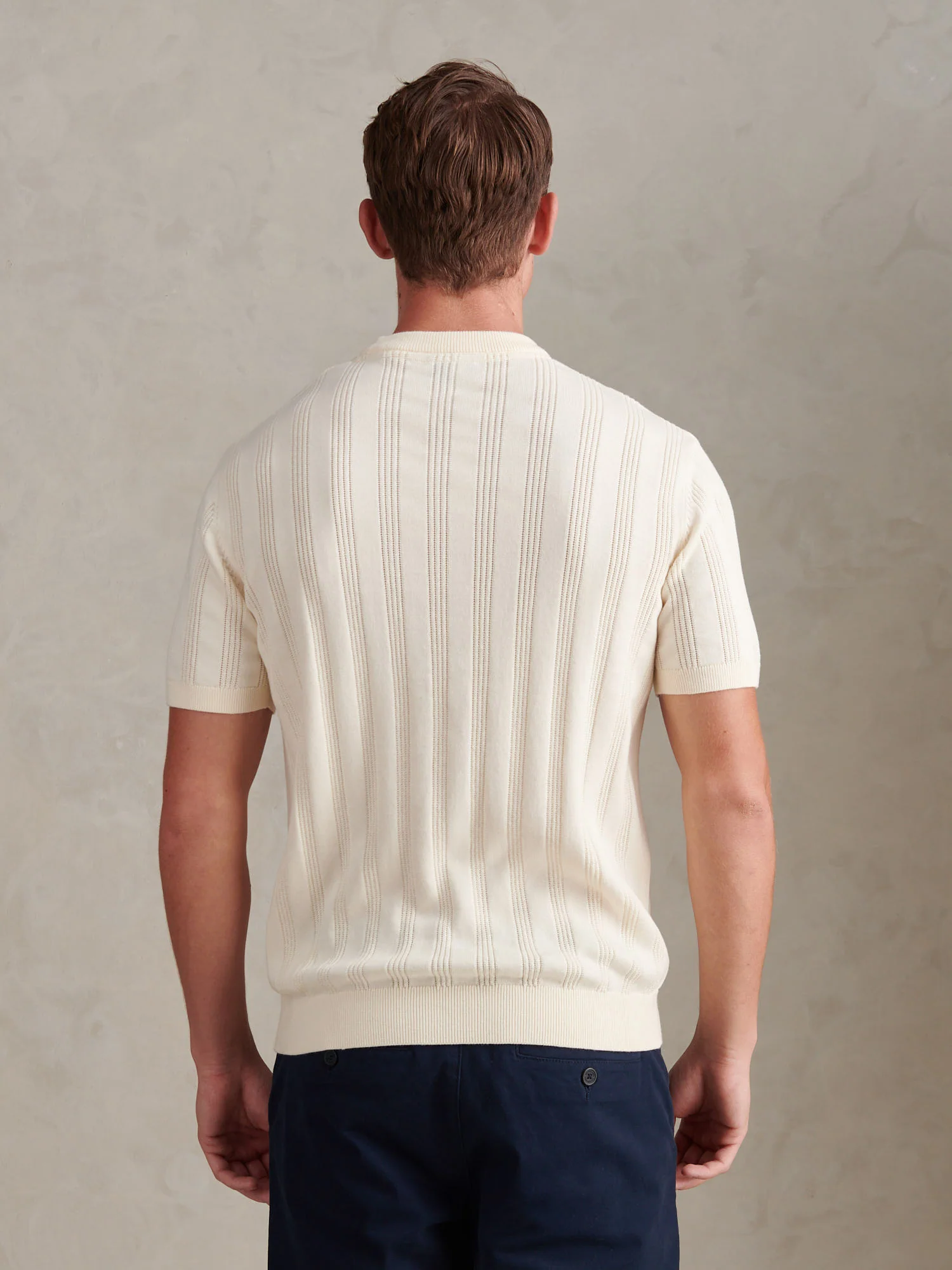 Mens Vertical Texture Knit T-Shirt Whisper White - Image 4