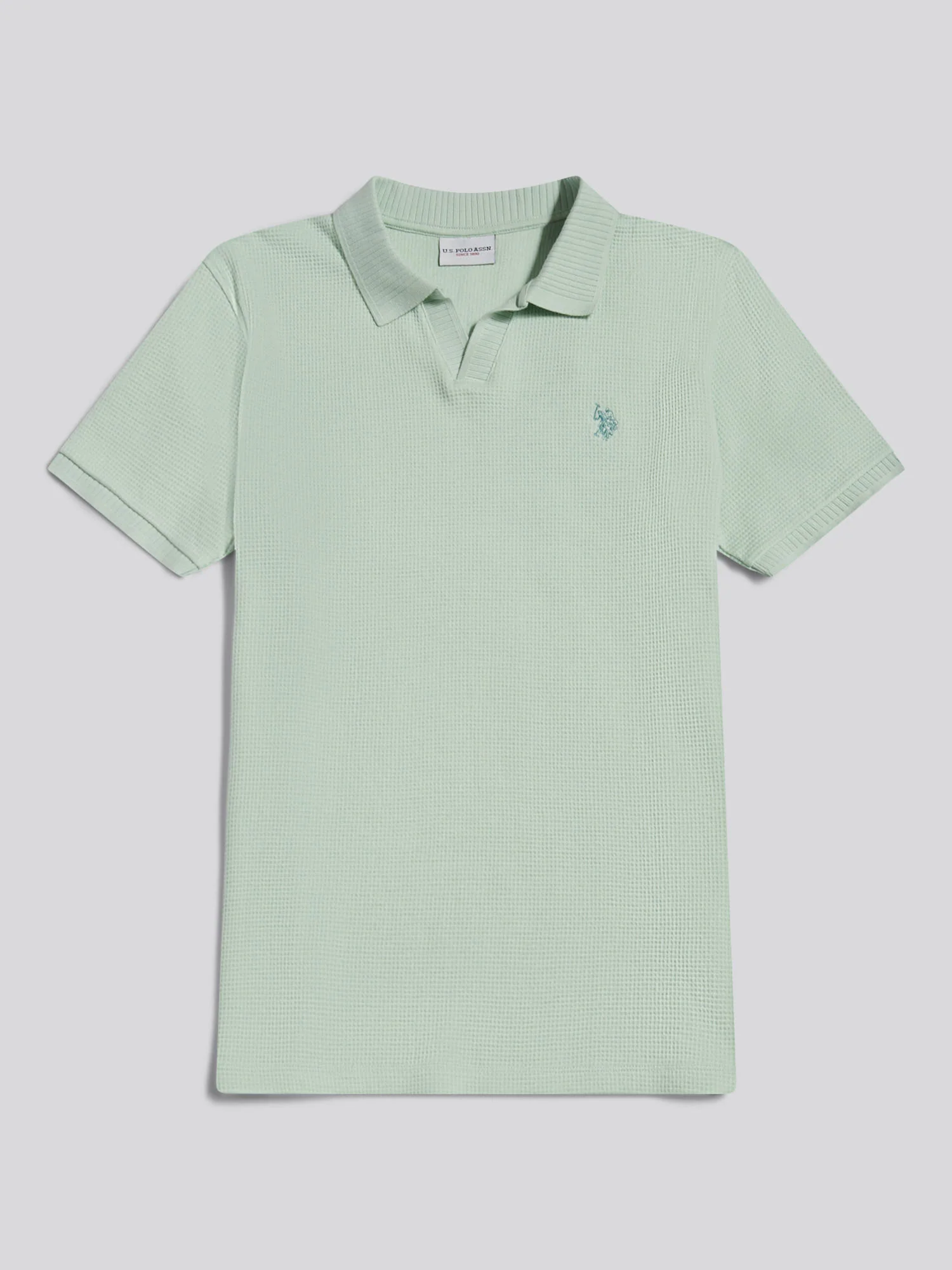 Mens Waffle Open Collar Polo Shirt Aqua Foam - Image 5